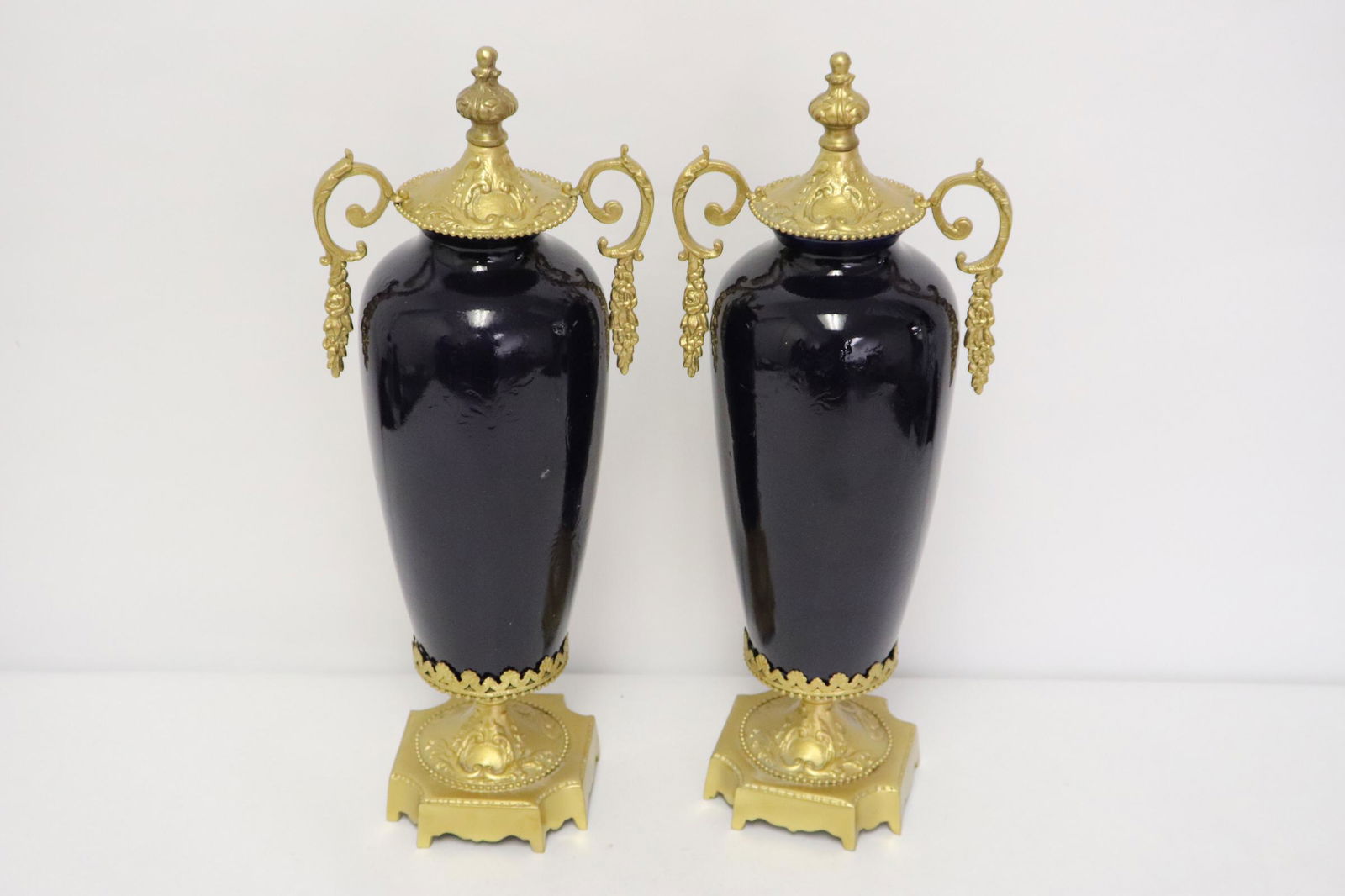 Pair porcelain vase with painted metal ormolu (1 of 11)