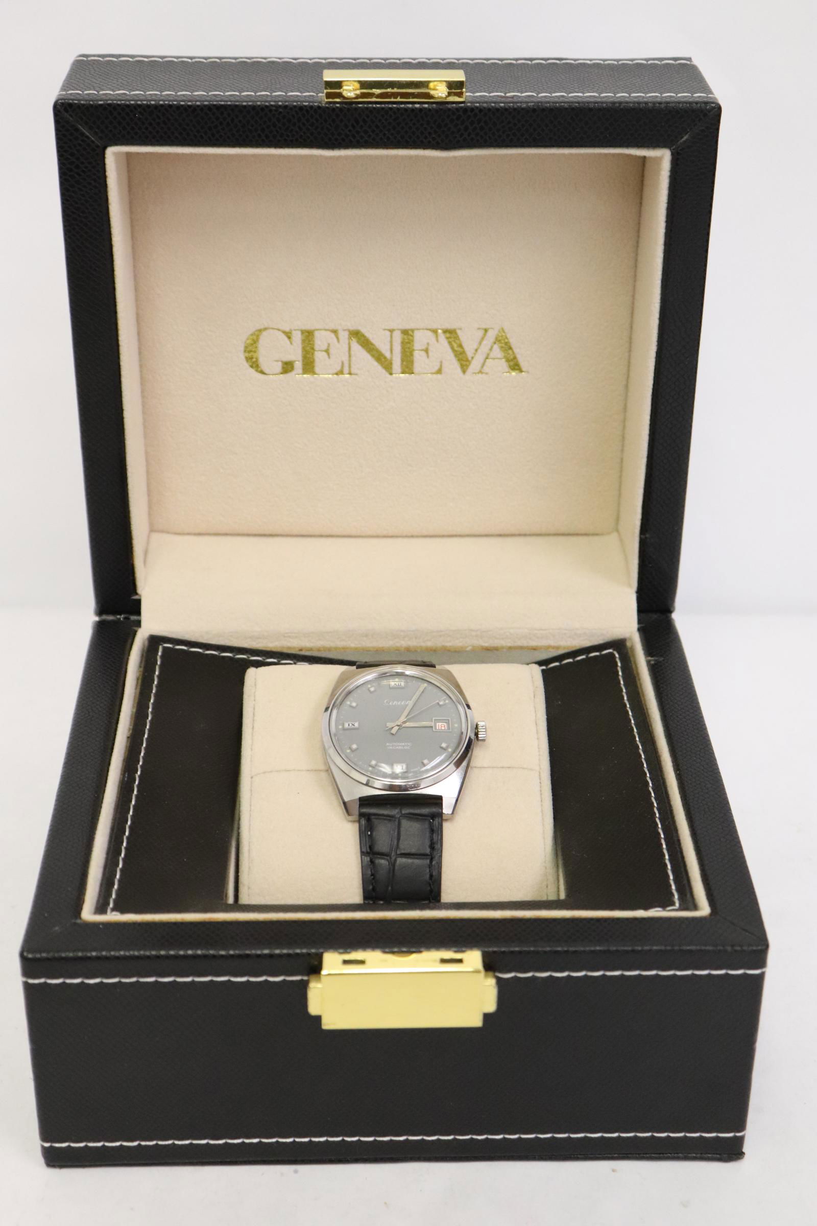 Vintage Geneva man's automatic wrist watch w/ box (1 of 9)