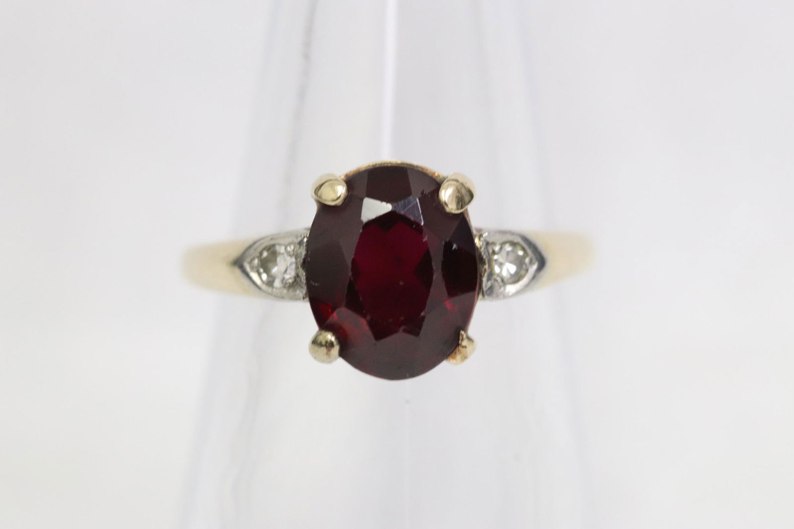 14K Y/G garnet ring accented by diamonds (1 of 9)