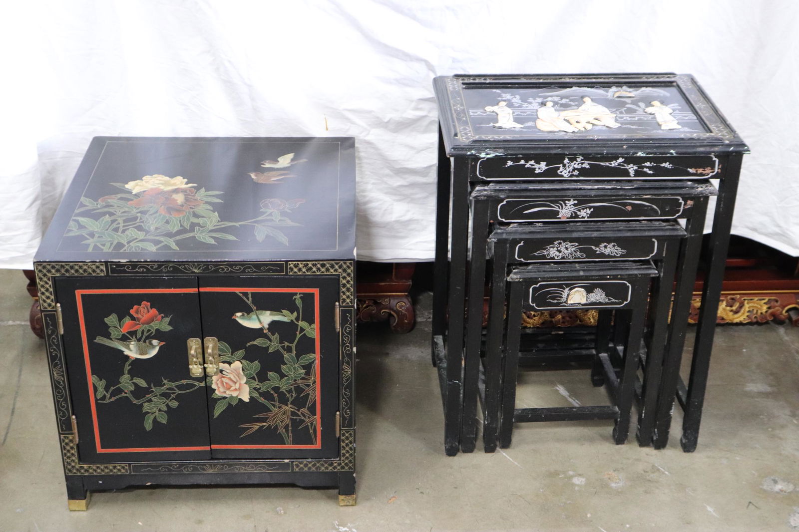 4 Chinese stone overlay lacquered pieces (1 of 10)