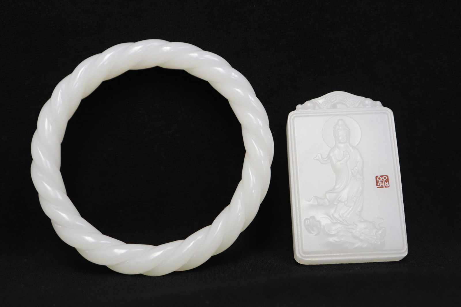 jade like stone carved bangle, a Peking glass plaque (1 of 10)