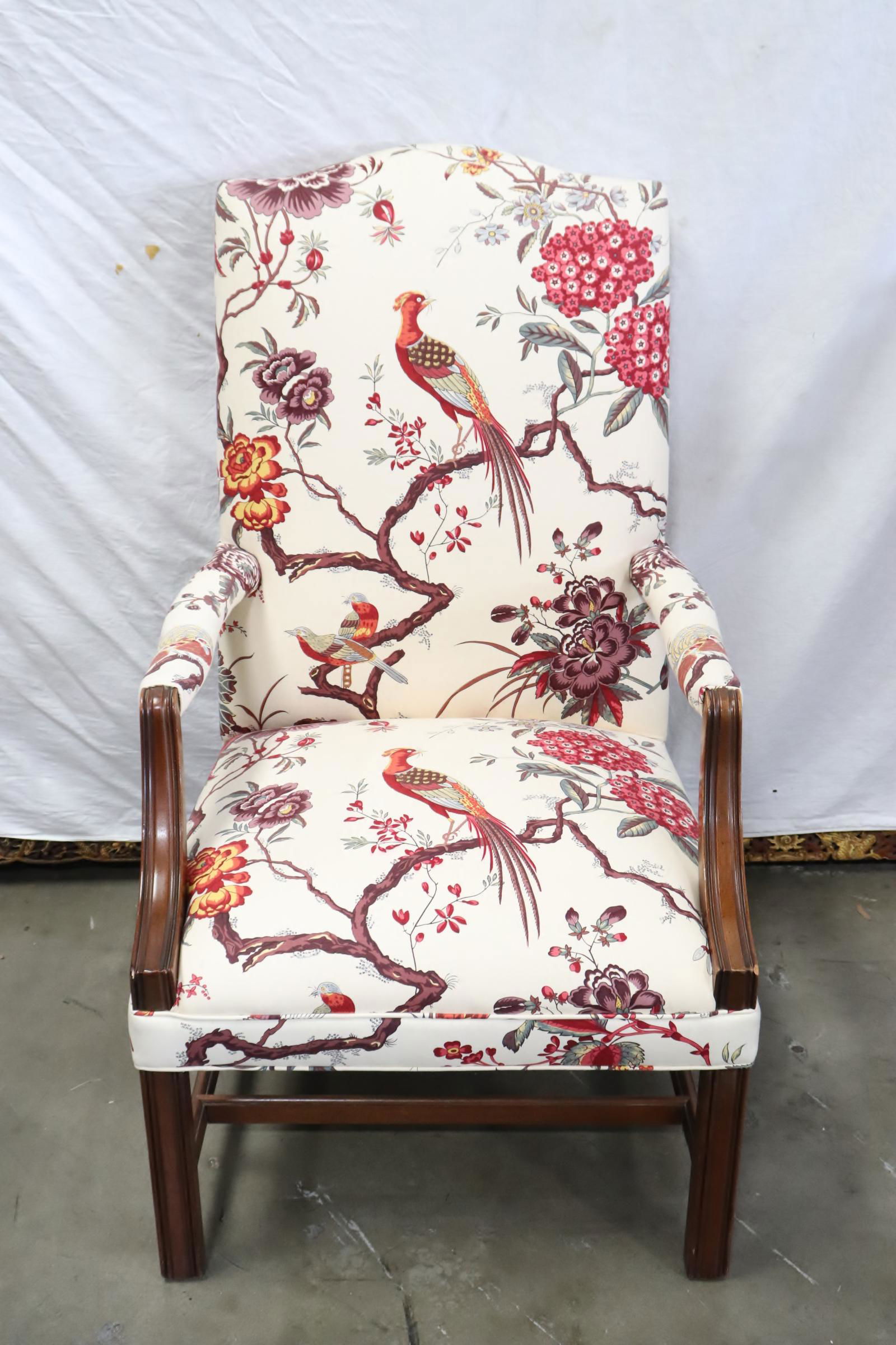 Fine armchair with floral cloth upholstery (1 of 8)