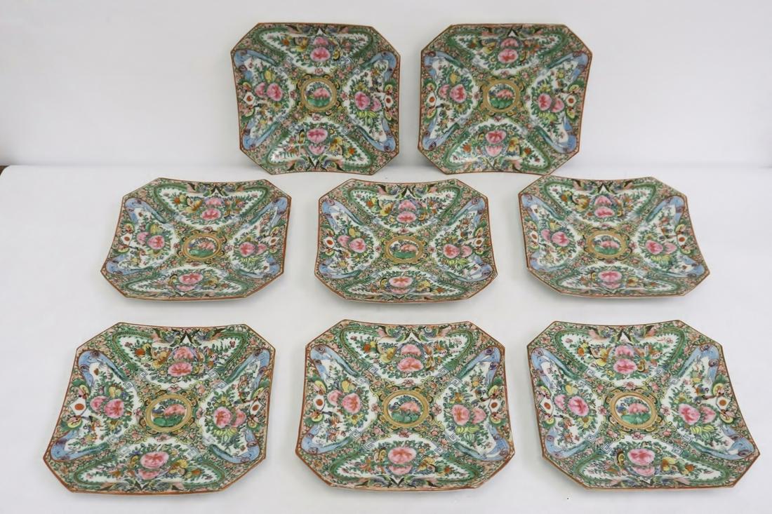 8 unusual antique export rose canton square plates (1 of 10)