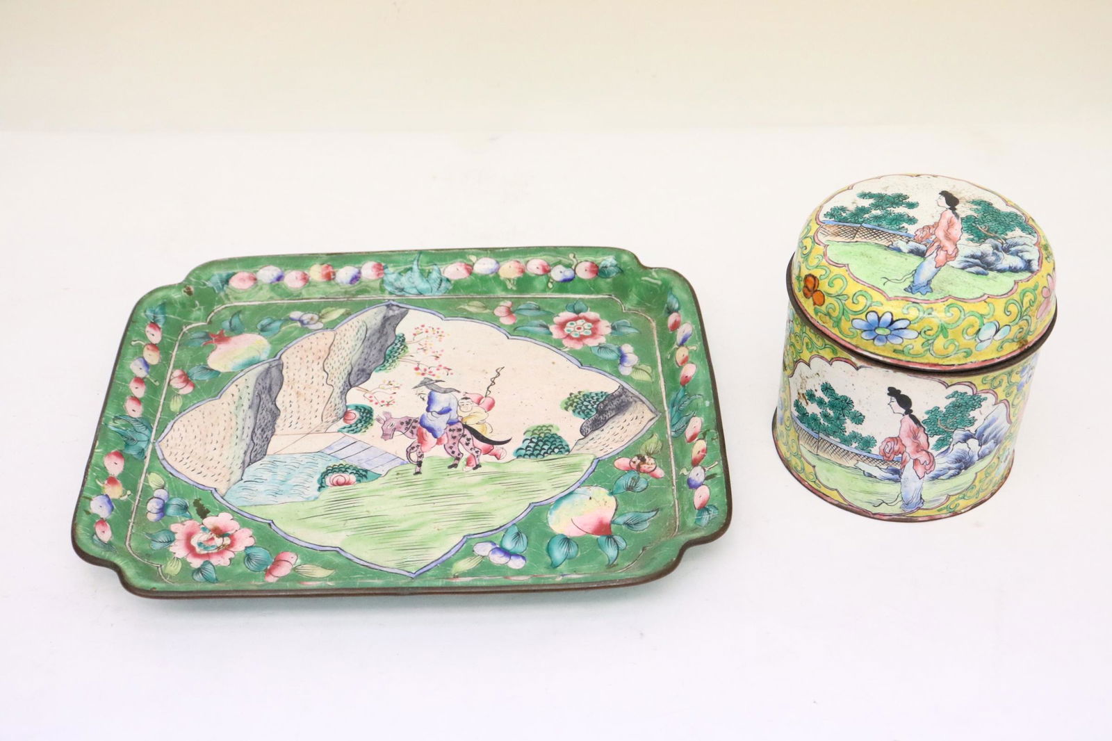 2 Chinese antique enamel on copper pieces (1 of 10)