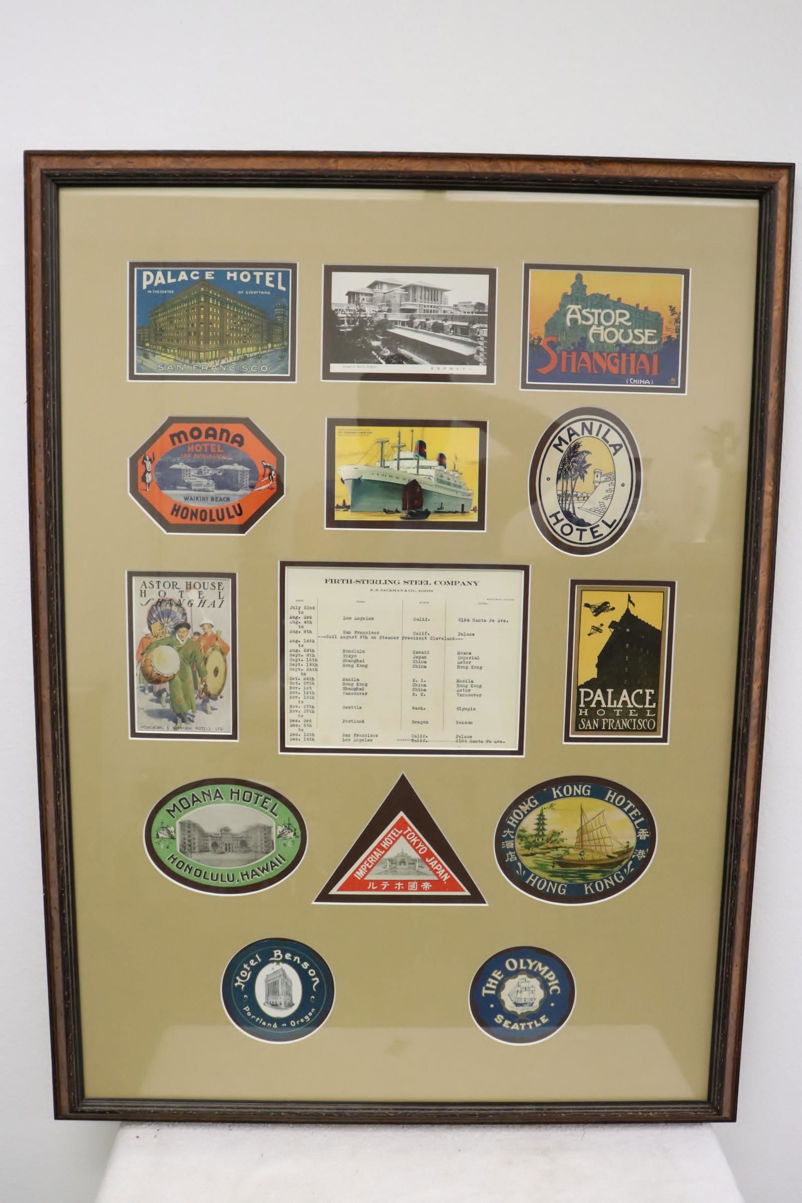 Interesting framed early traveling memorabilia (1 of 10)