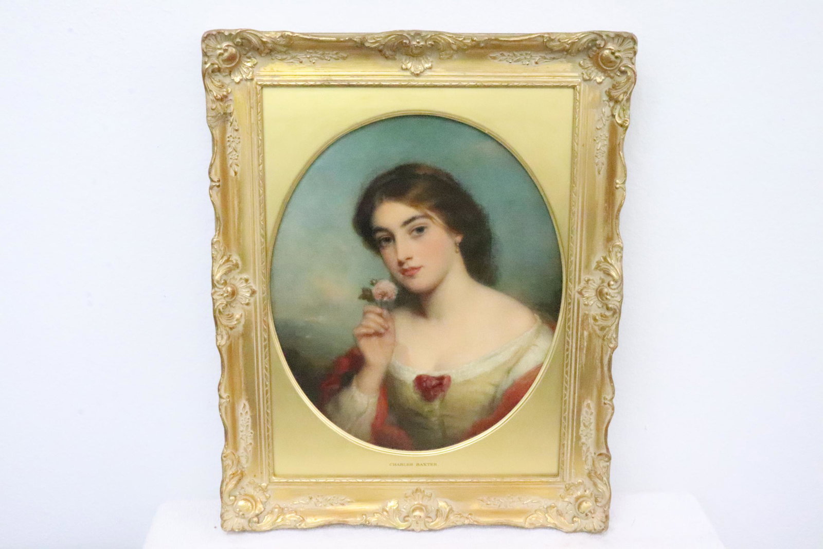 oil on canvas painting by Charles Baxter: Beautiful oil on canvas painting "portrait of girl" by British artist Charles Baxter (1809-1879), 13.5"x11.5"