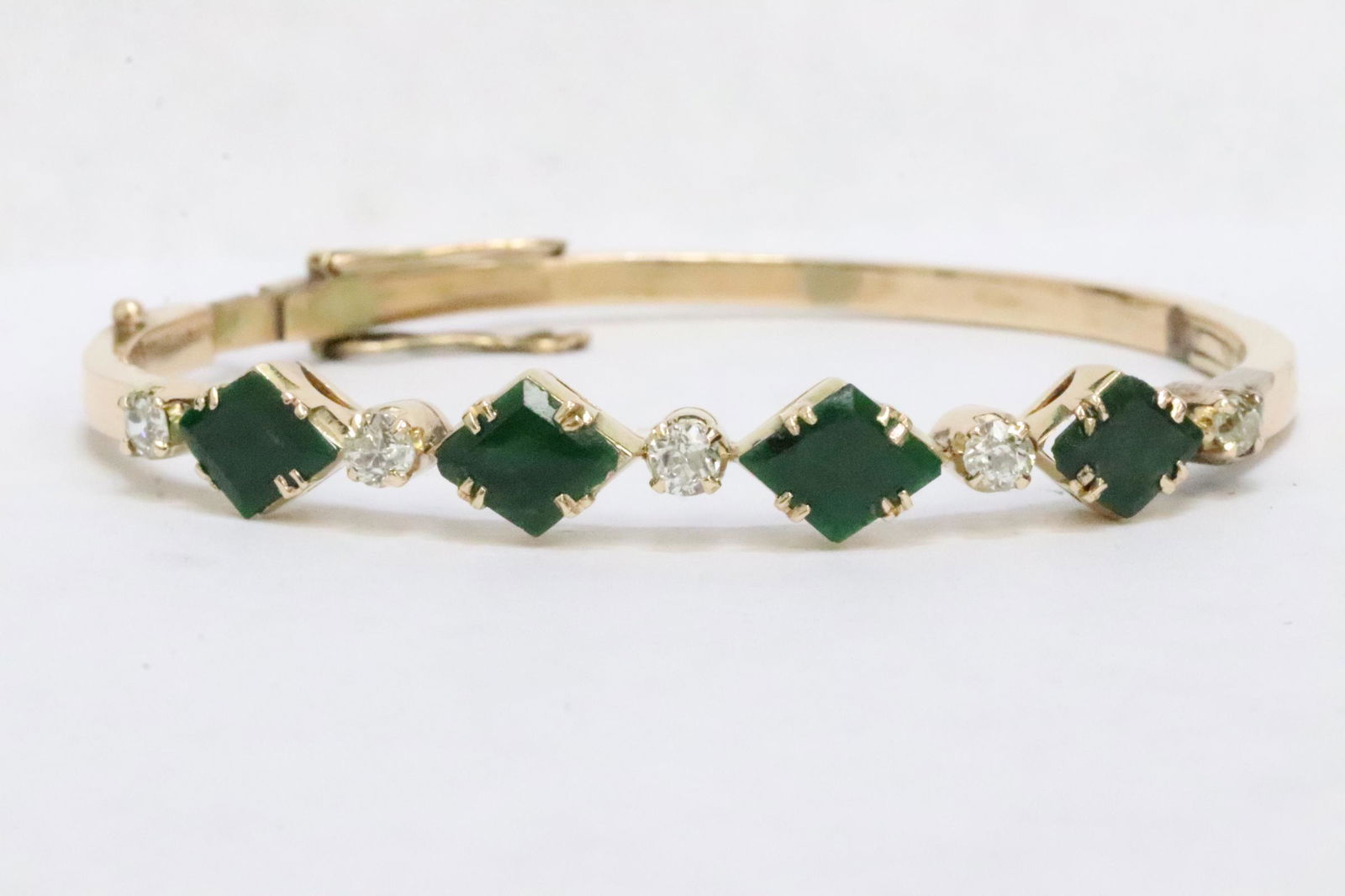 early 20th c. 14K bangle with jade and diamonds (1 of 11)