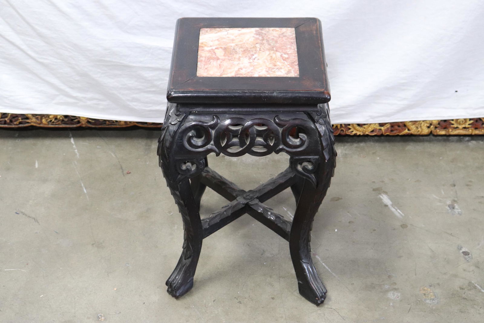 Chinese antique marble top rosewood stand (1 of 10)