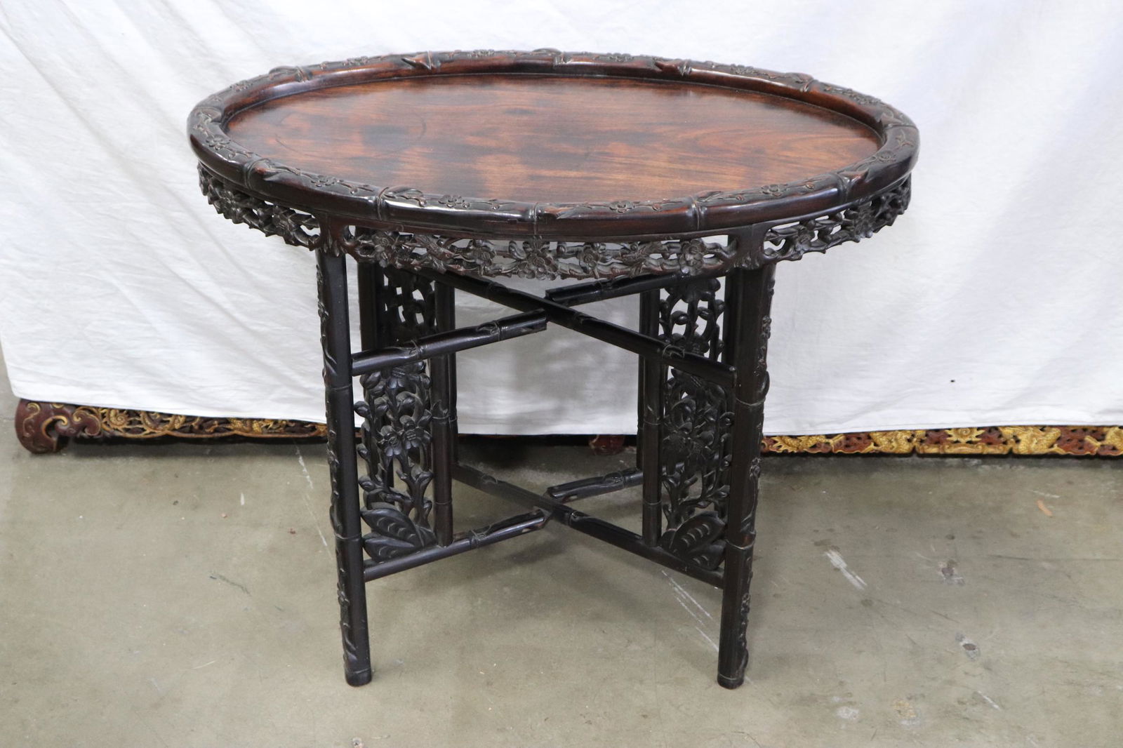 Antique Chinese rosewood oval table (1 of 12)