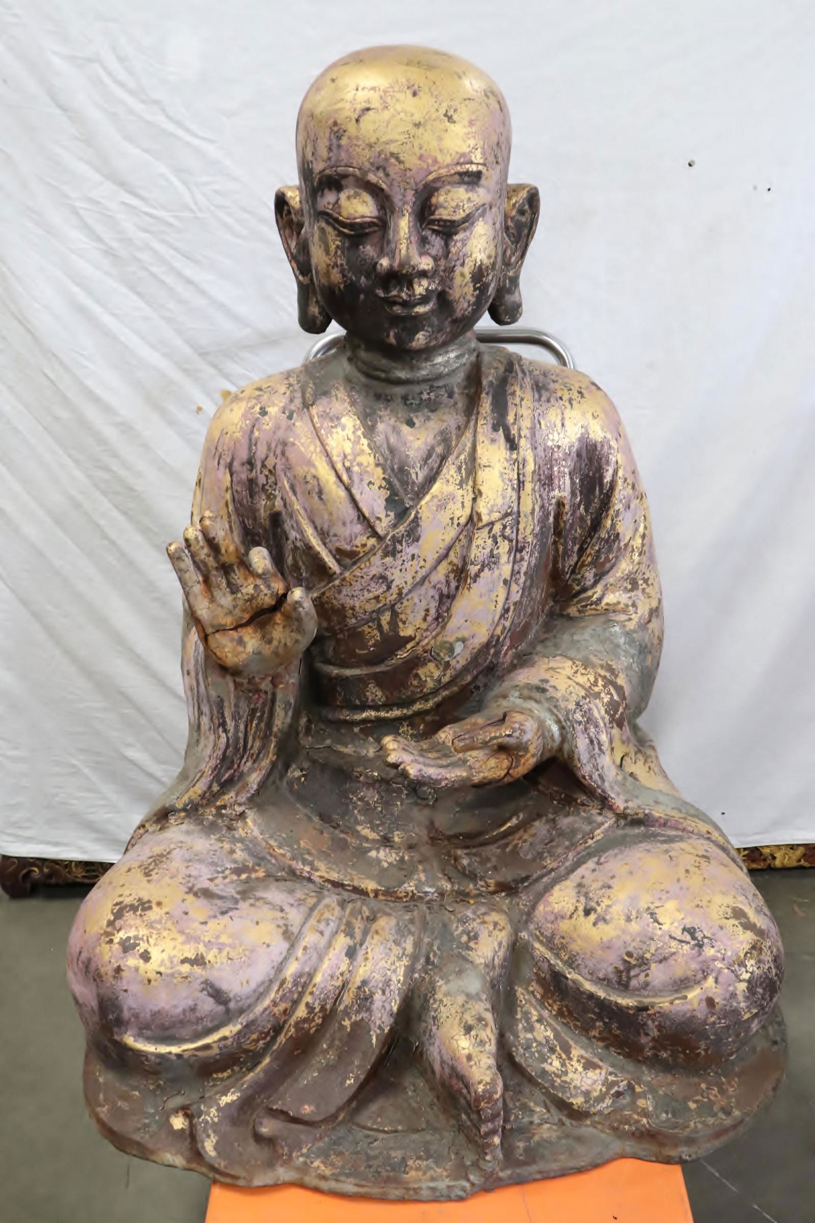 Chinese 15th/16th c. painted & gilt cast iron Buddha (1 of 12)