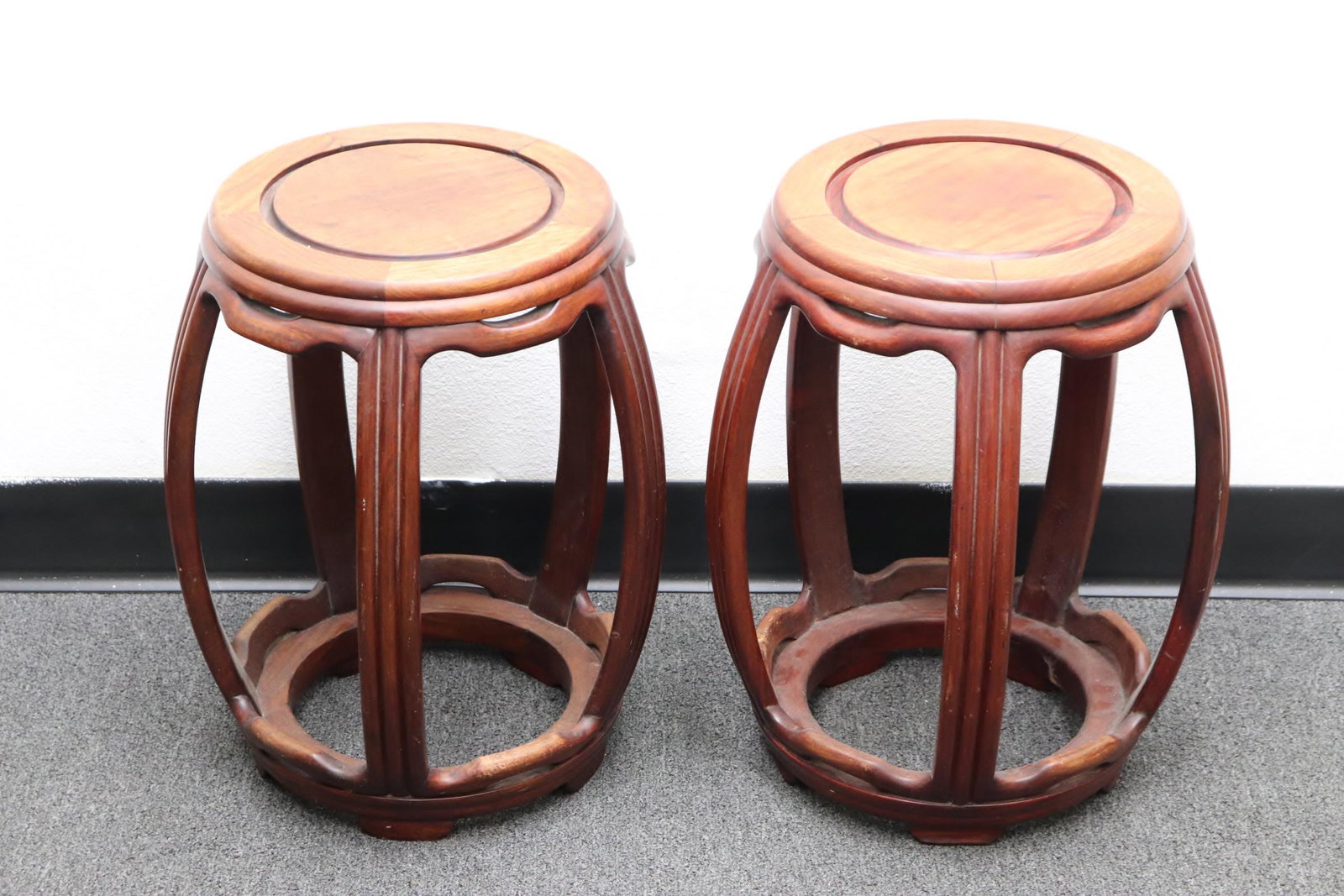 Pair rosewood round drum stools (1 of 10)