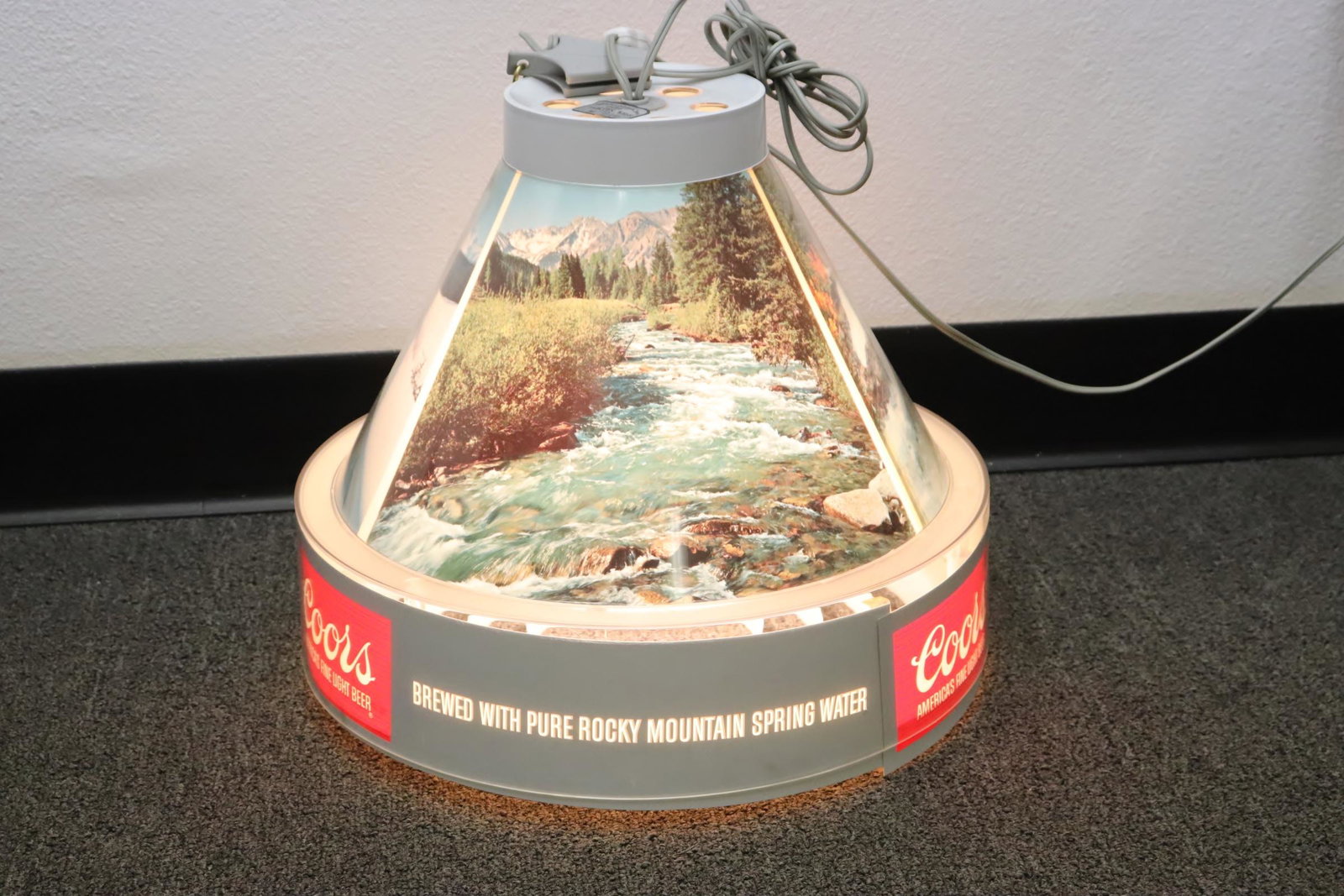 A Coors beer advertisement hanging light: A Coors beer advertisement hanging light, 12.85"Hx15"dia