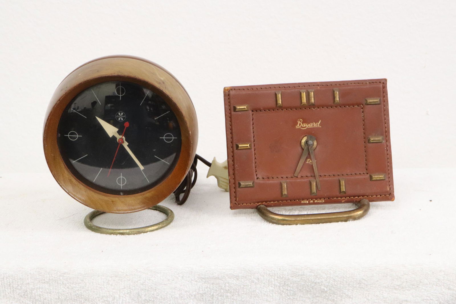 French leather faced clock, & wood cased clock (1 of 10)
