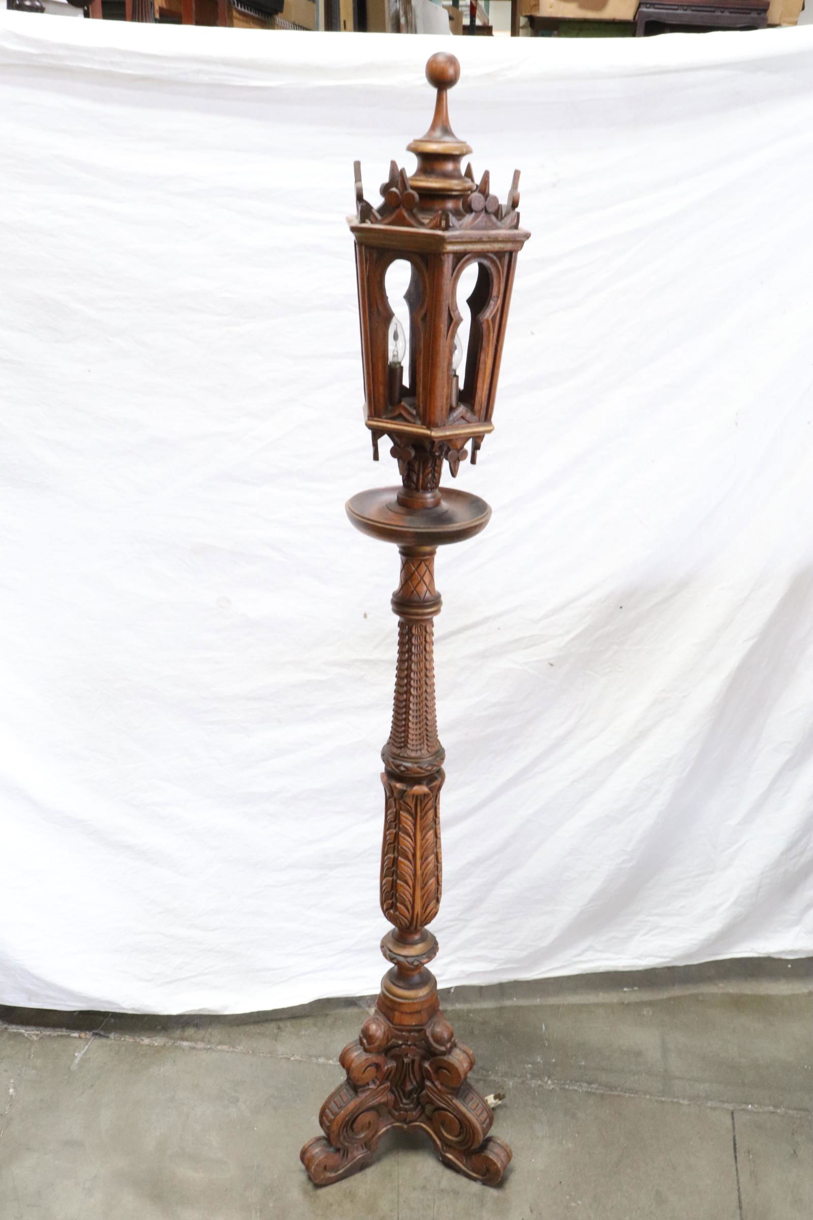 antique gothic style walnut carved floor lantern (1 of 11)
