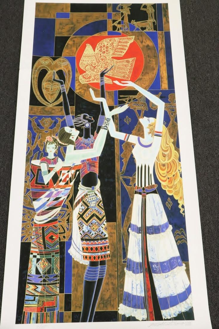Chinese lithography by Shao Guang Ding: Chinese lithography "fantasy" by Shao Guang Ding (ä¸éŸ¶å…‰), edition 2/75, minor tear on side, 46"x20.5"