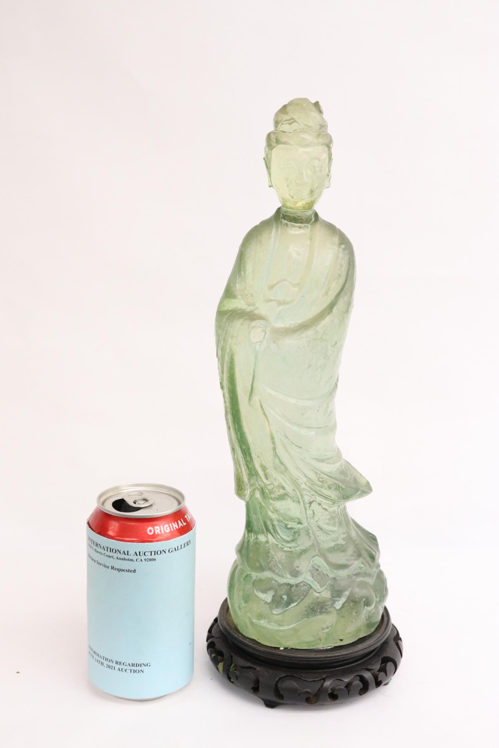 Rare Chinese Lucite sculpture of Guanyin: Rare Chinese Lucite sculpture of Guanyin (12.85"H), missing hand