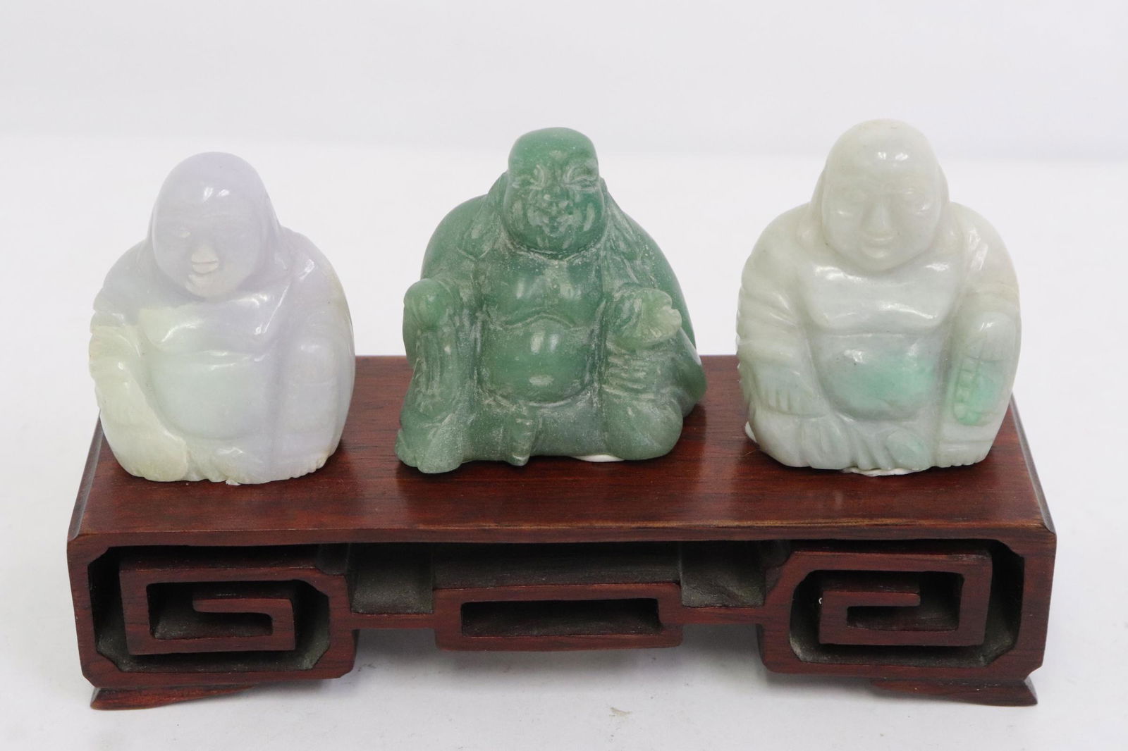 3 jade/ jadeite like stone carved Buddha on stand (1 of 9)