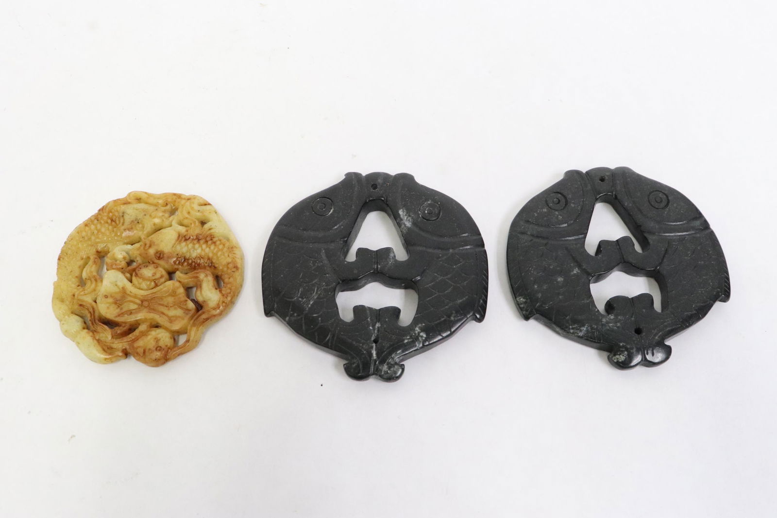 3 jade like stone carved ornaments (1 of 10)