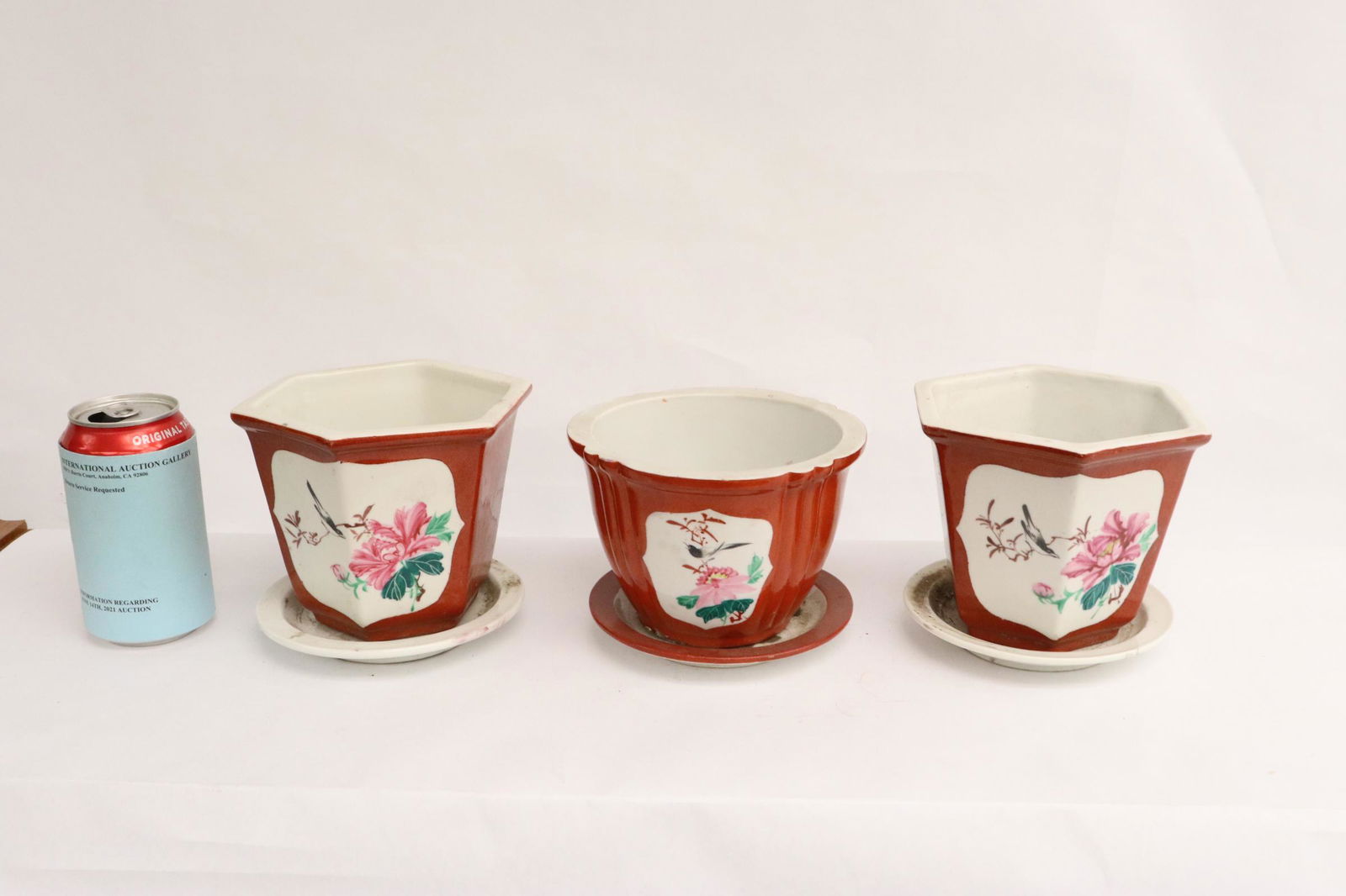 3 famille rose porcelain planters with underplate (1 of 10)