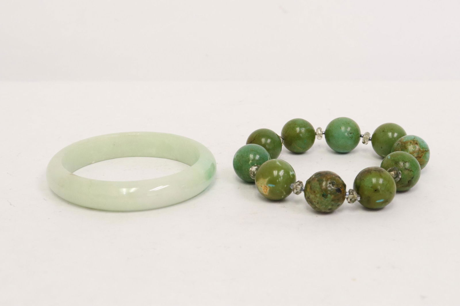 Chinese jadeite bangle & a turquoise bead bracelet (1 of 10)