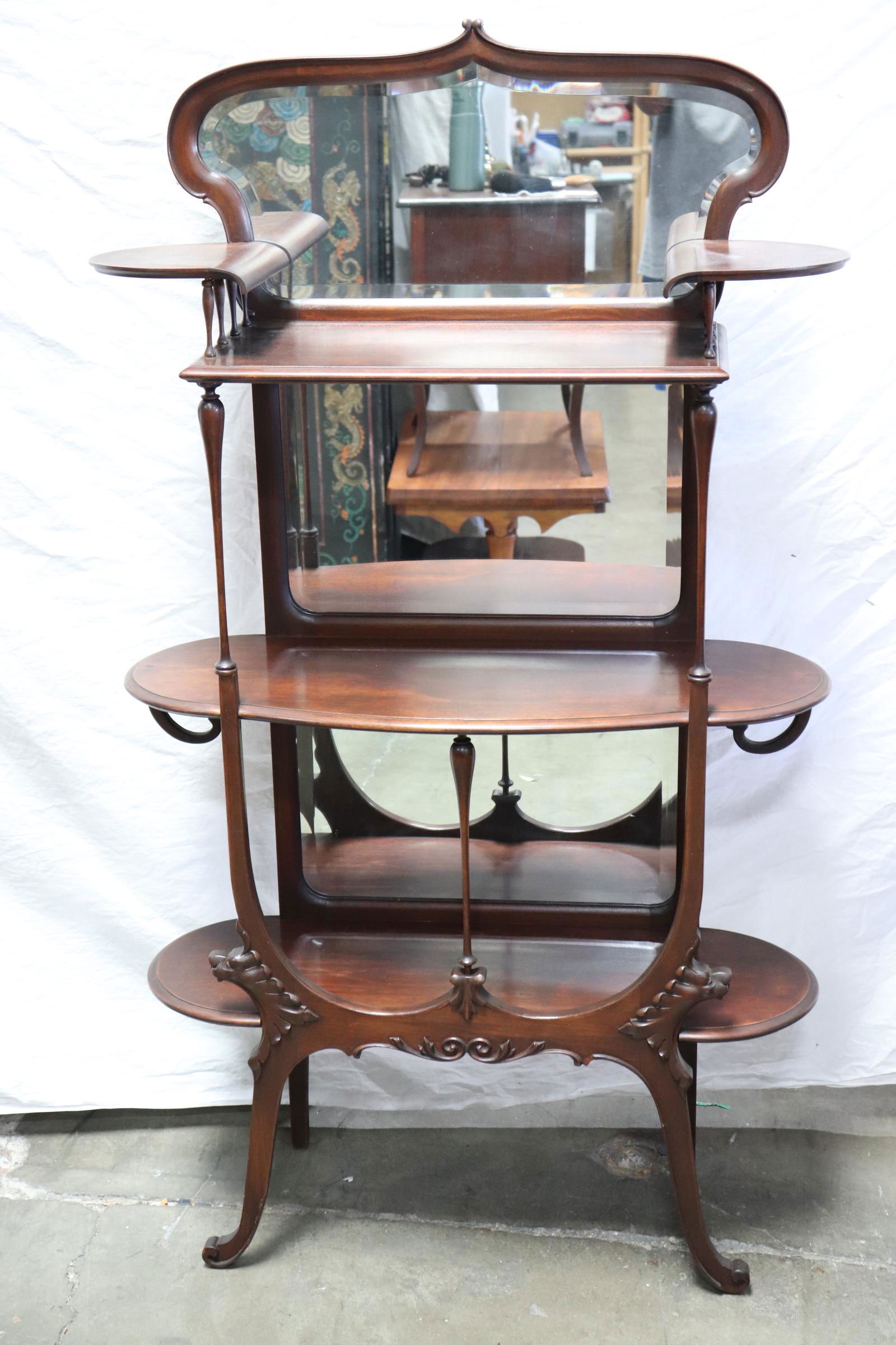 A beautiful art nouveau mahogany display shelf (1 of 10)