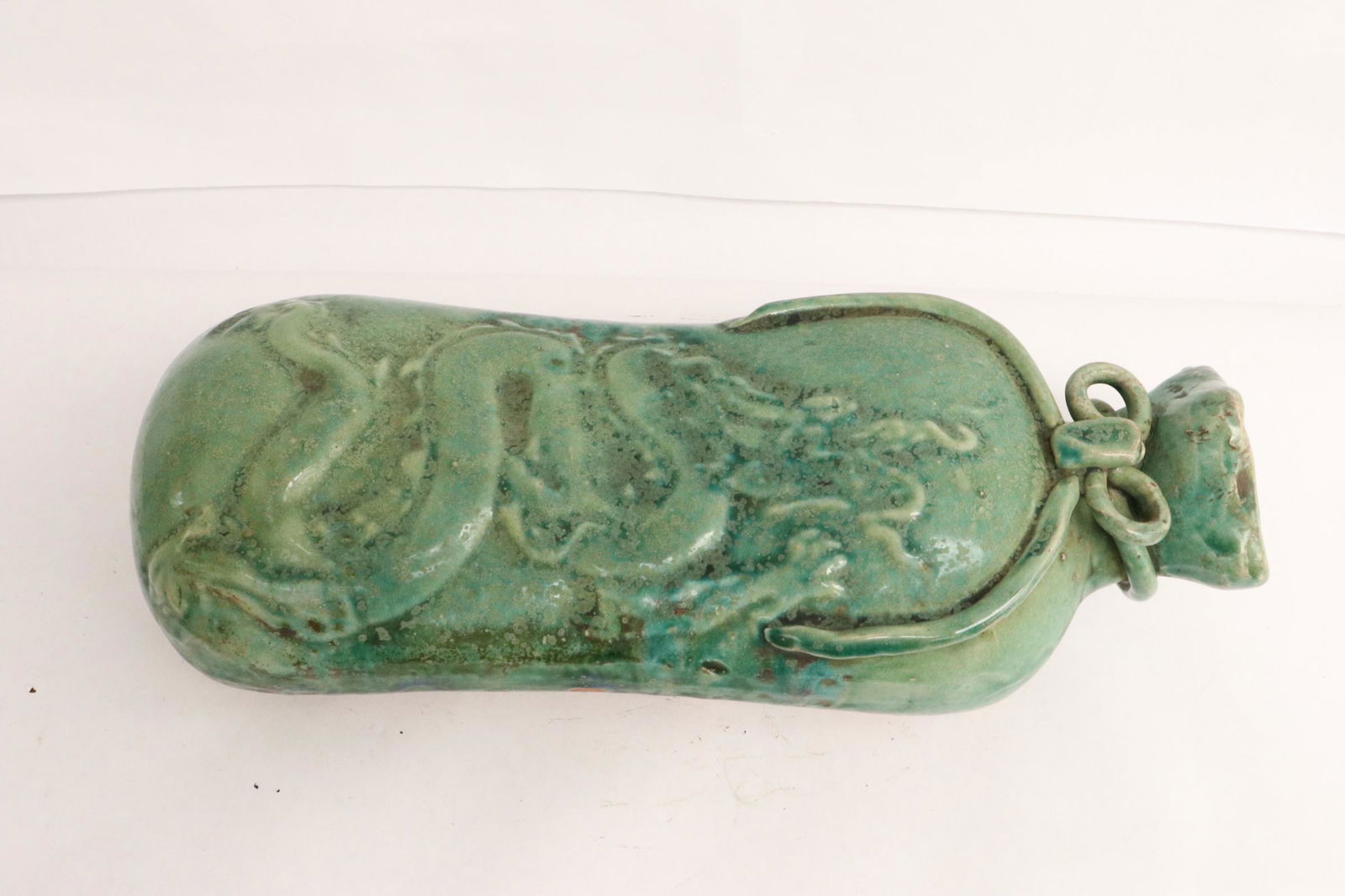 Chinese vintage green glazed pottery pillow (1 of 9)