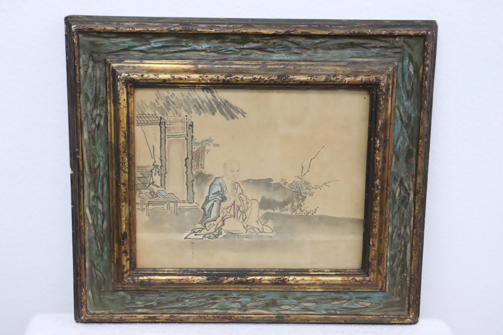 Antique Japanese framed watercolor, signed (1 of 9)