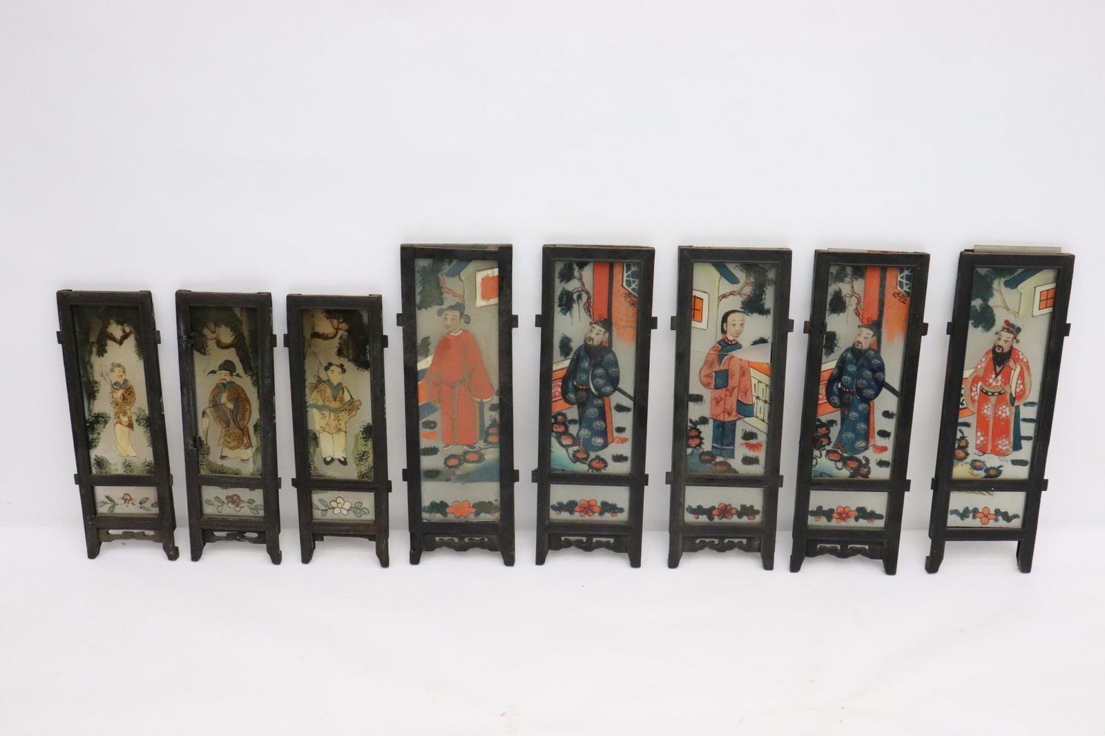 8 Chinese antique reverse painting on glass panels (1 of 12)
