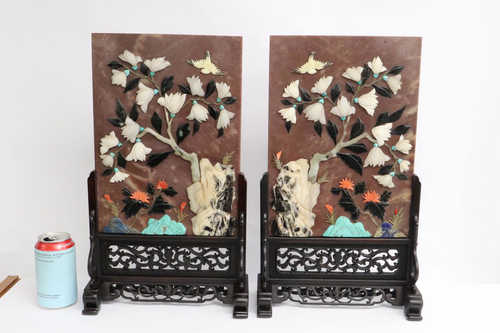 Pair Chinese antique marble plaque on stand (1 of 10)