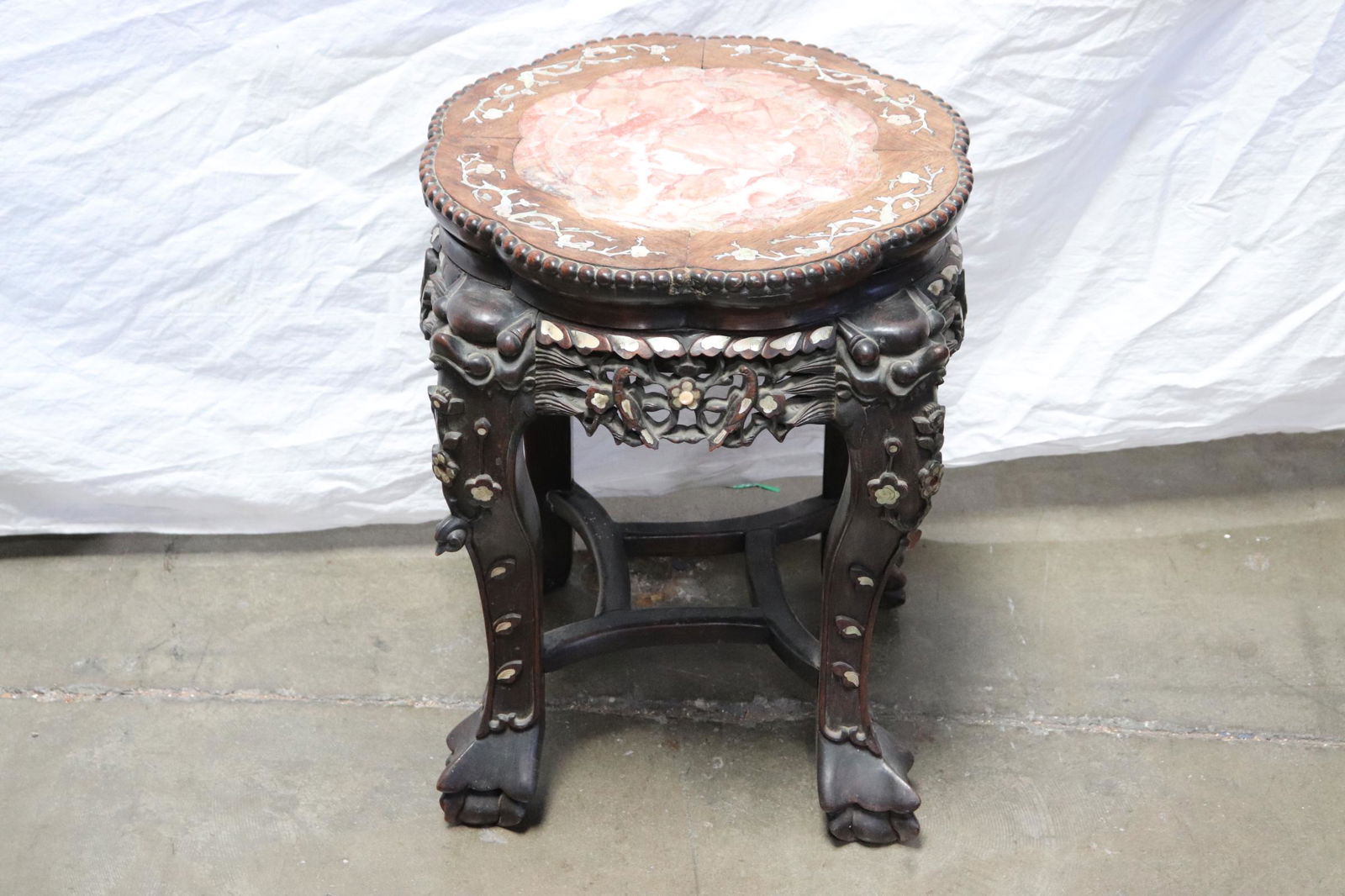 Chinese antique rosewood marble top pedestal stand (1 of 11)