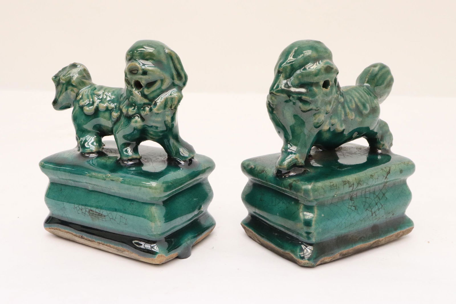Pair Chinese small green glazed fulions (1 of 10)