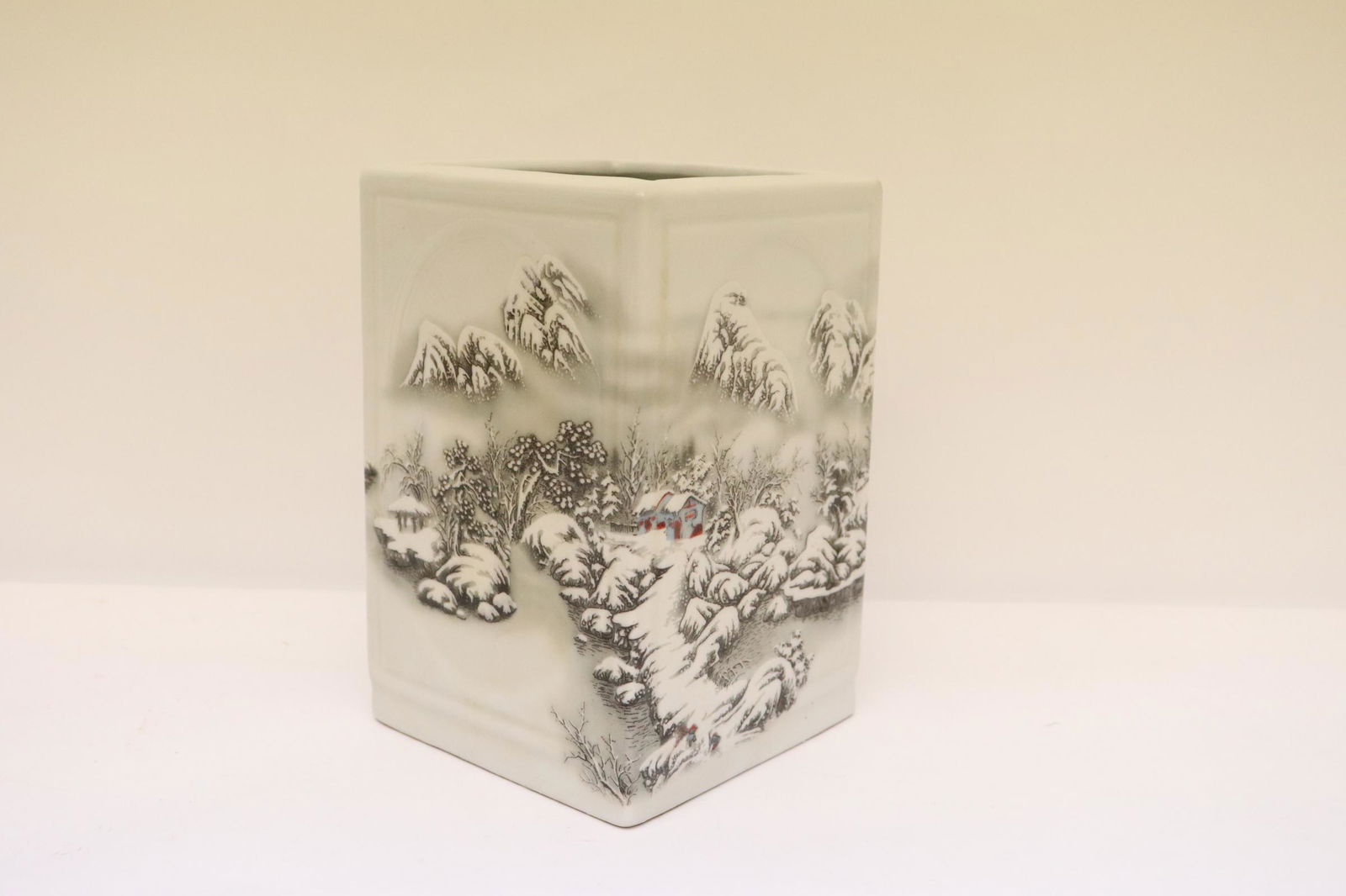Chinese square famille rose porcelain brush holder (1 of 10)