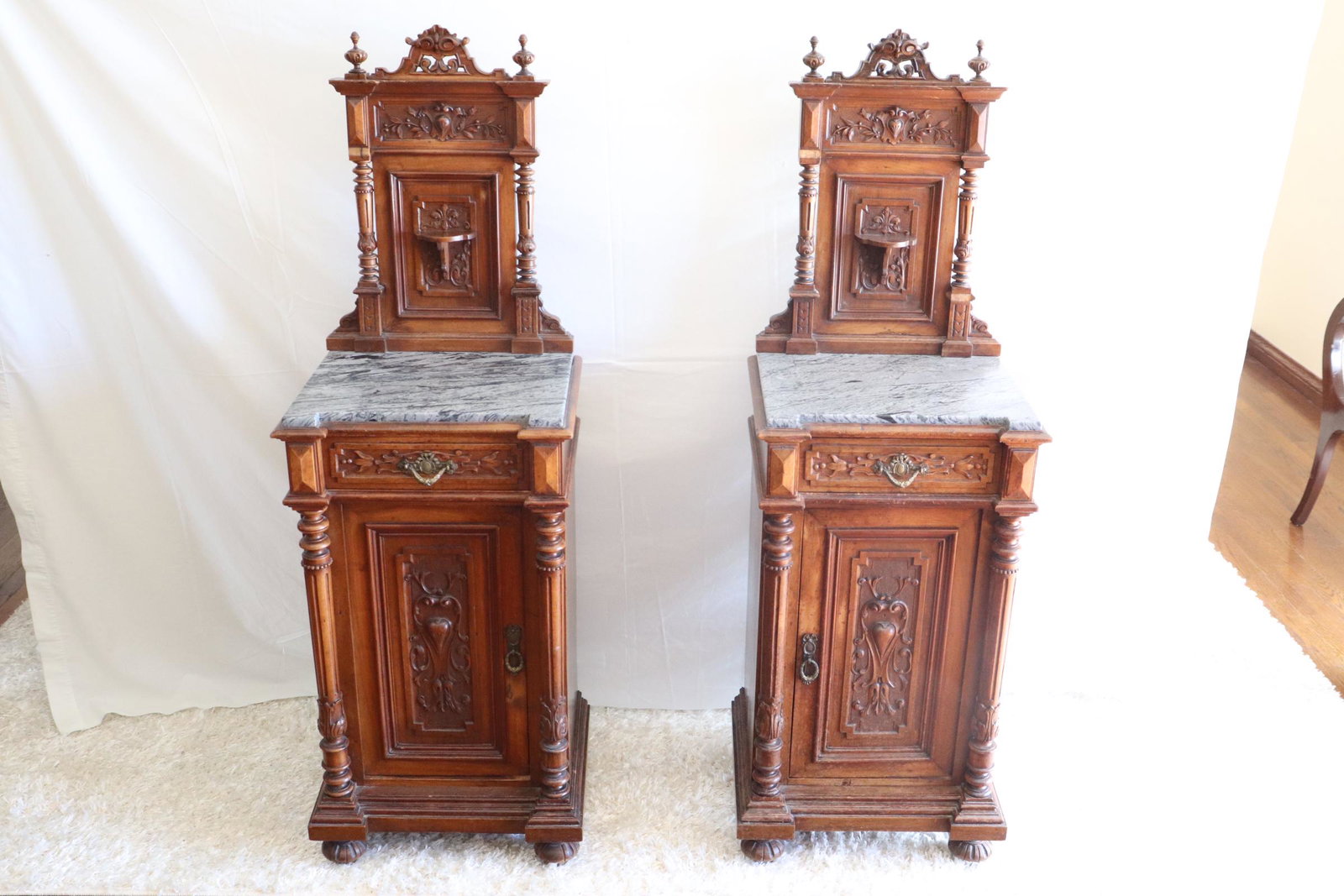 Pair 19th c. Italian walnut marble top nightstand (1 of 15)