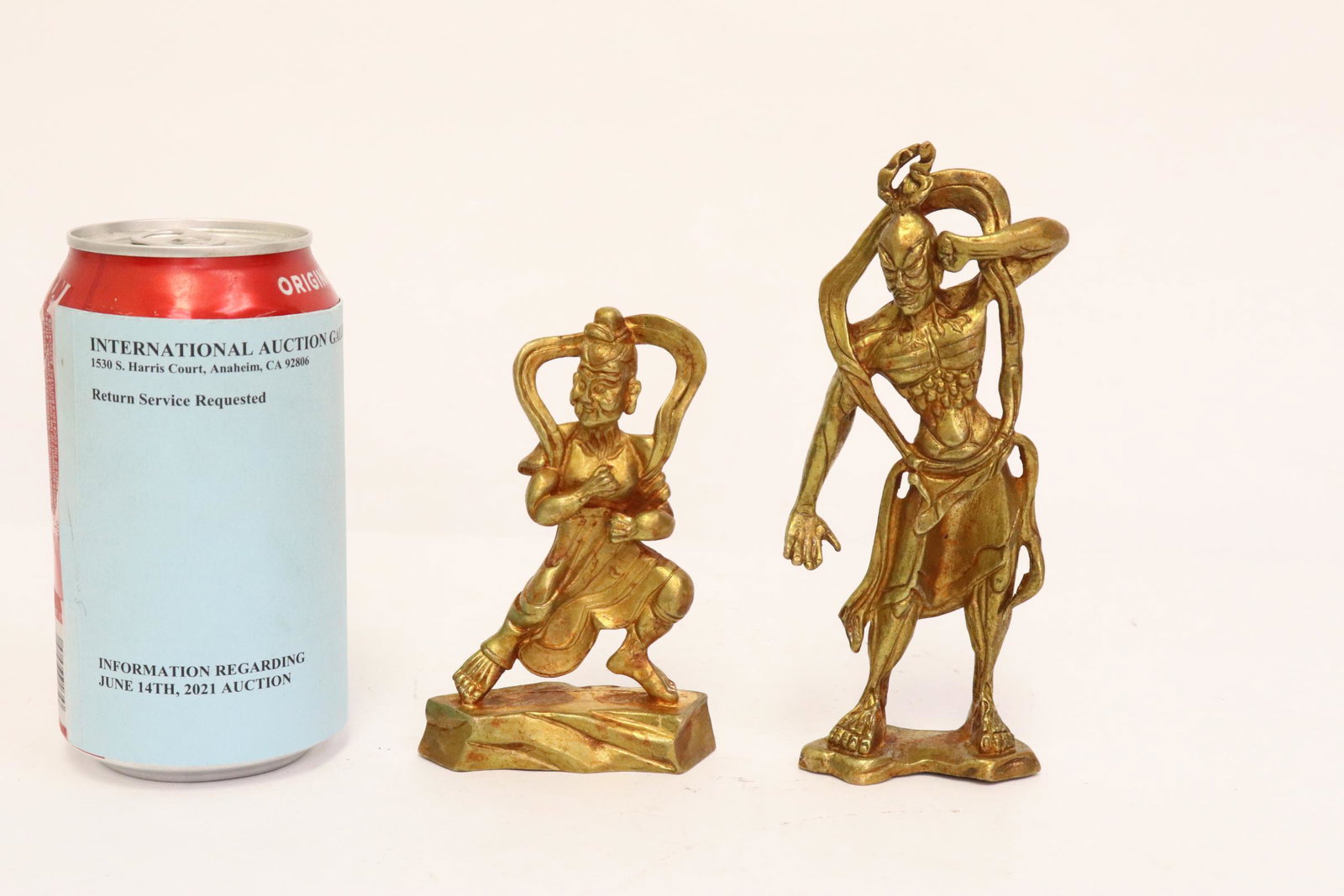 2 small gilt bronze deities: 2 small gilt bronze deities, 4.25"H, 5.83"H
