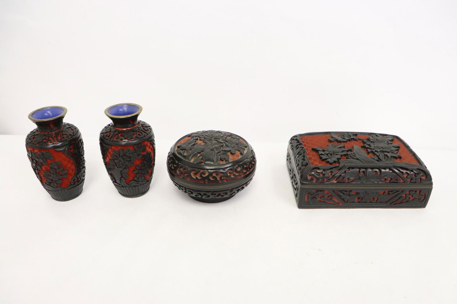 4 Chinese cinnabar pieces (1 of 9)