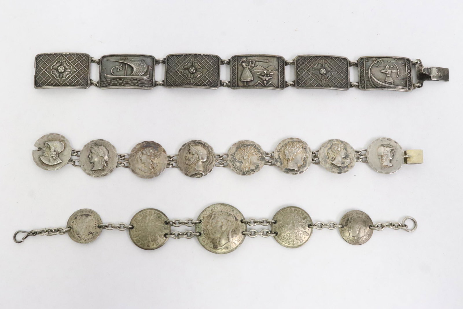 3 silver bracelets w/ coins and memorabilia plaques (1 of 12)