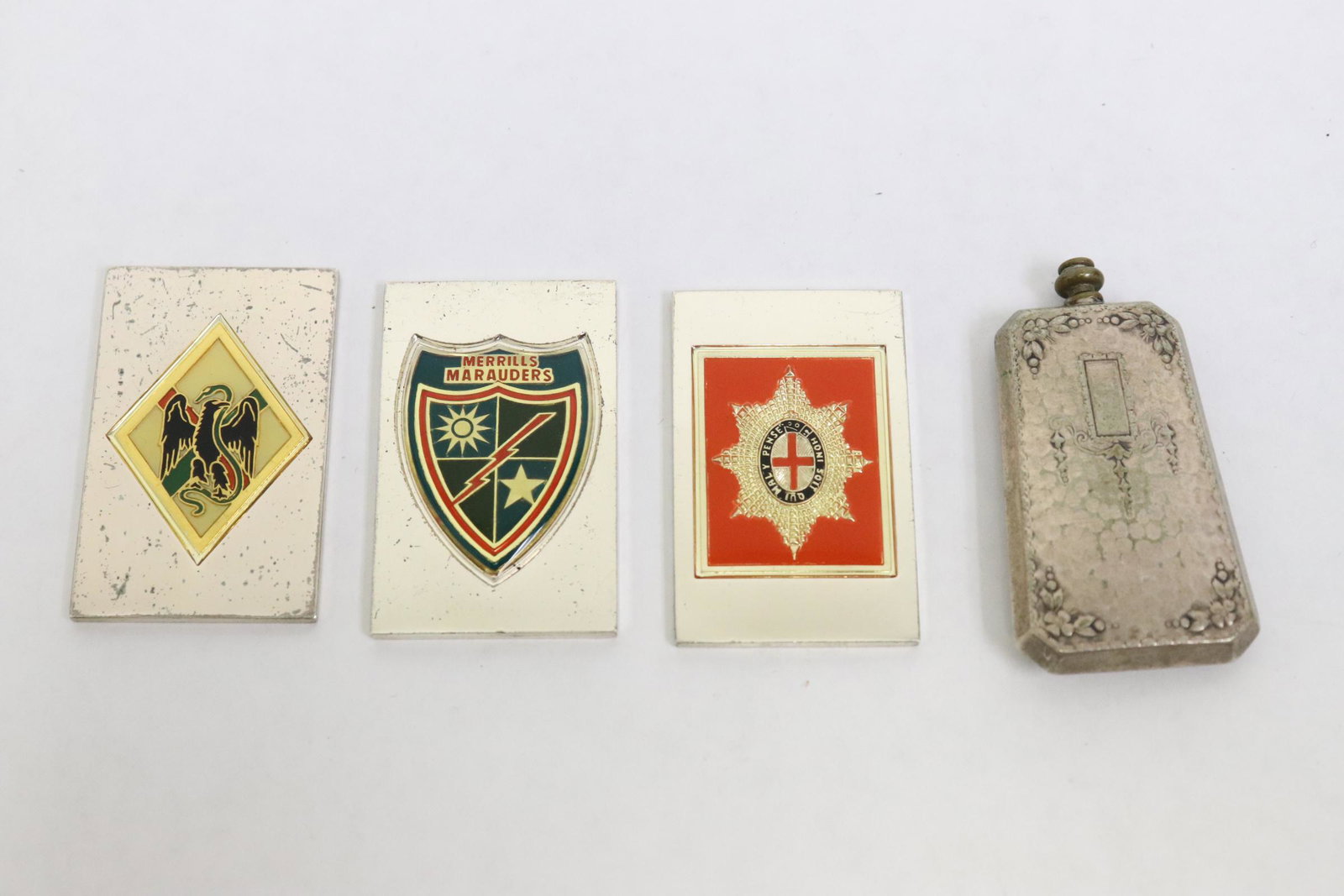 3 sterling plaques, & a Victorian s/p scent bottle (1 of 9)