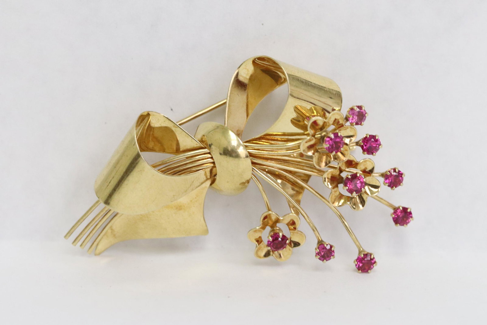 14K rose gold spray brooch set with red stones (1 of 10)