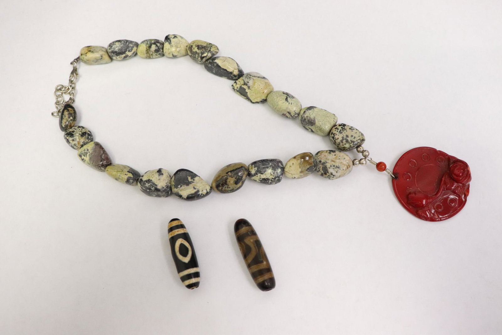 bead necklace w/ coral like pendant, & 2 beads (1 of 10)