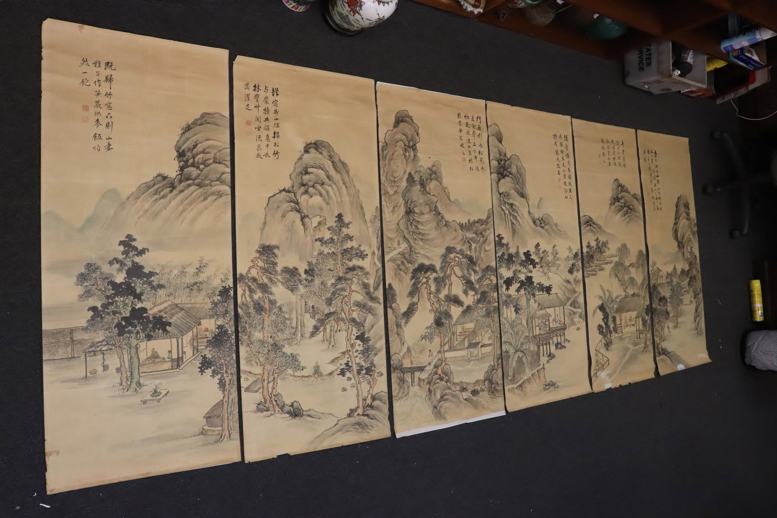 6 Chinese unframed watercolor on paper panels (1 of 12)