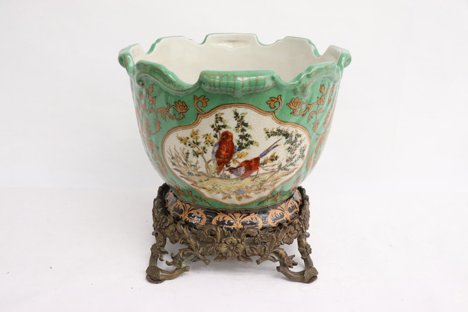 famille rose porcelain planter with bronze base (1 of 11)