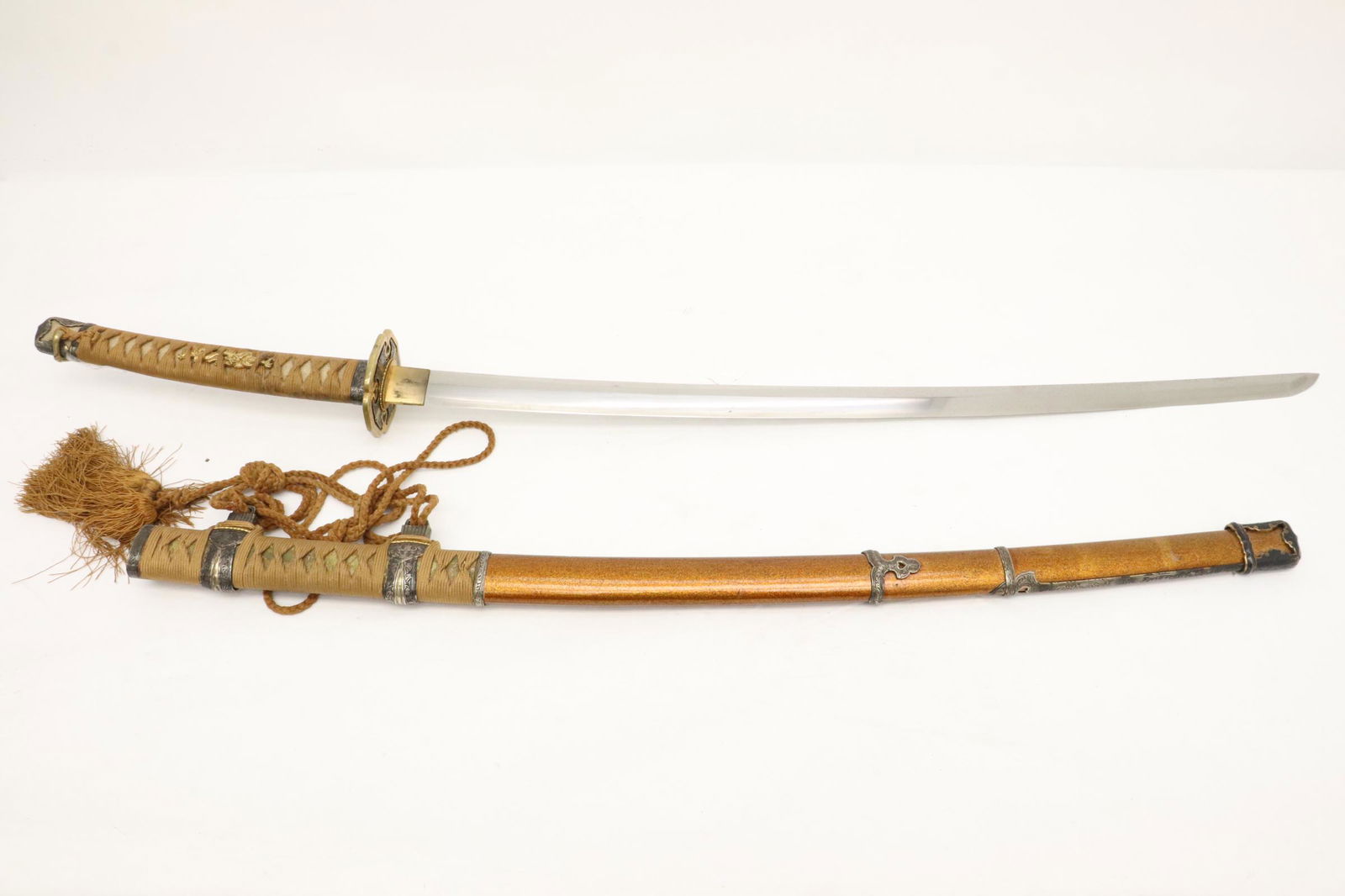 Japanese antique samurai sword, signed, w/ stand - 2