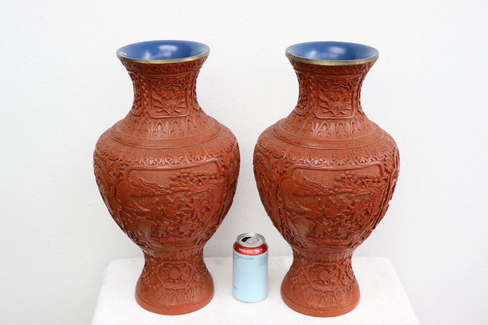 Pair Chinese simulated cinnabar vases (1 of 10)