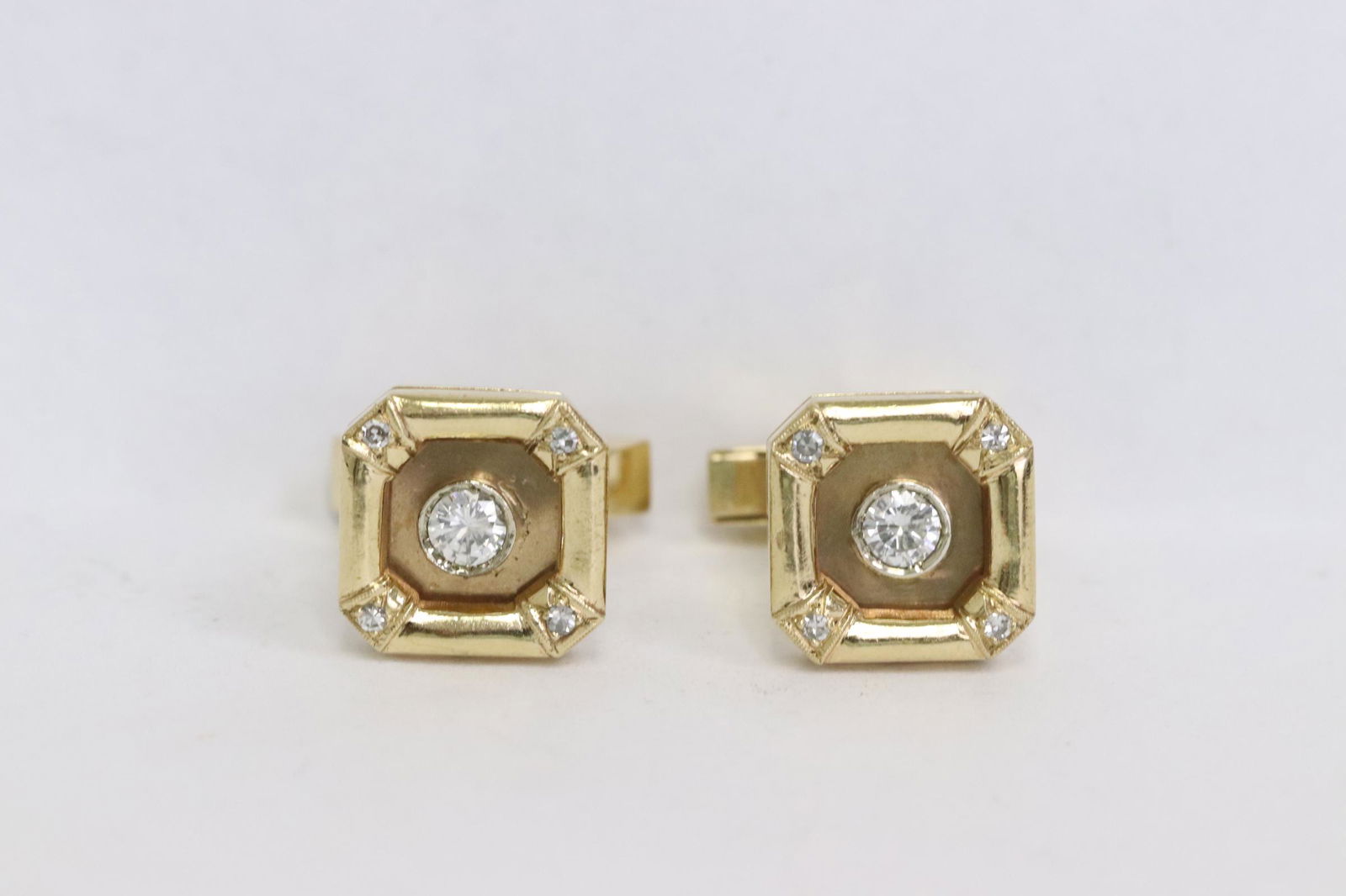 Pair 14K Y/G diamond cufflinks (1 of 9)