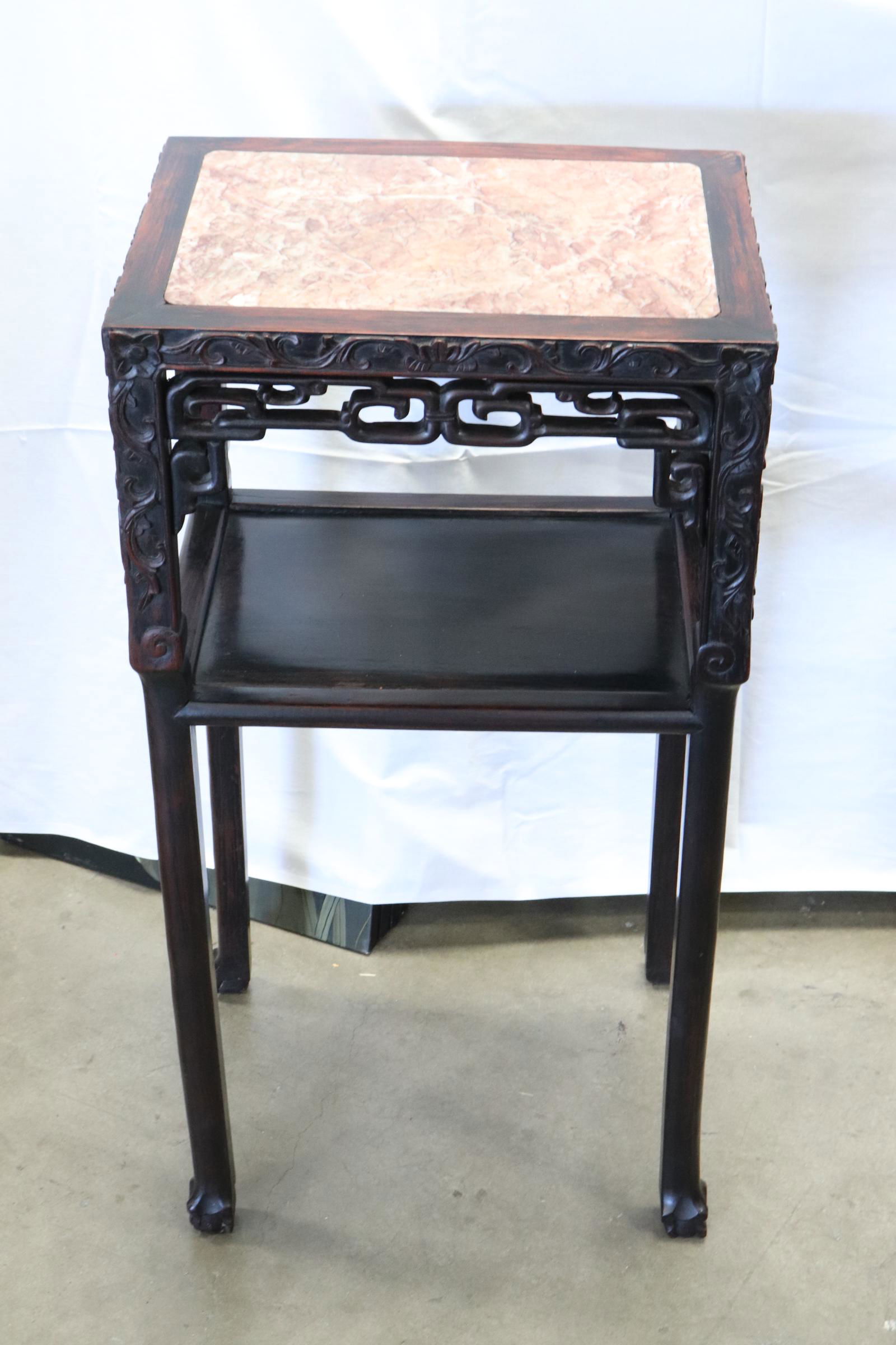 Chinese antique marble top rosewood pedestal stand (1 of 11)