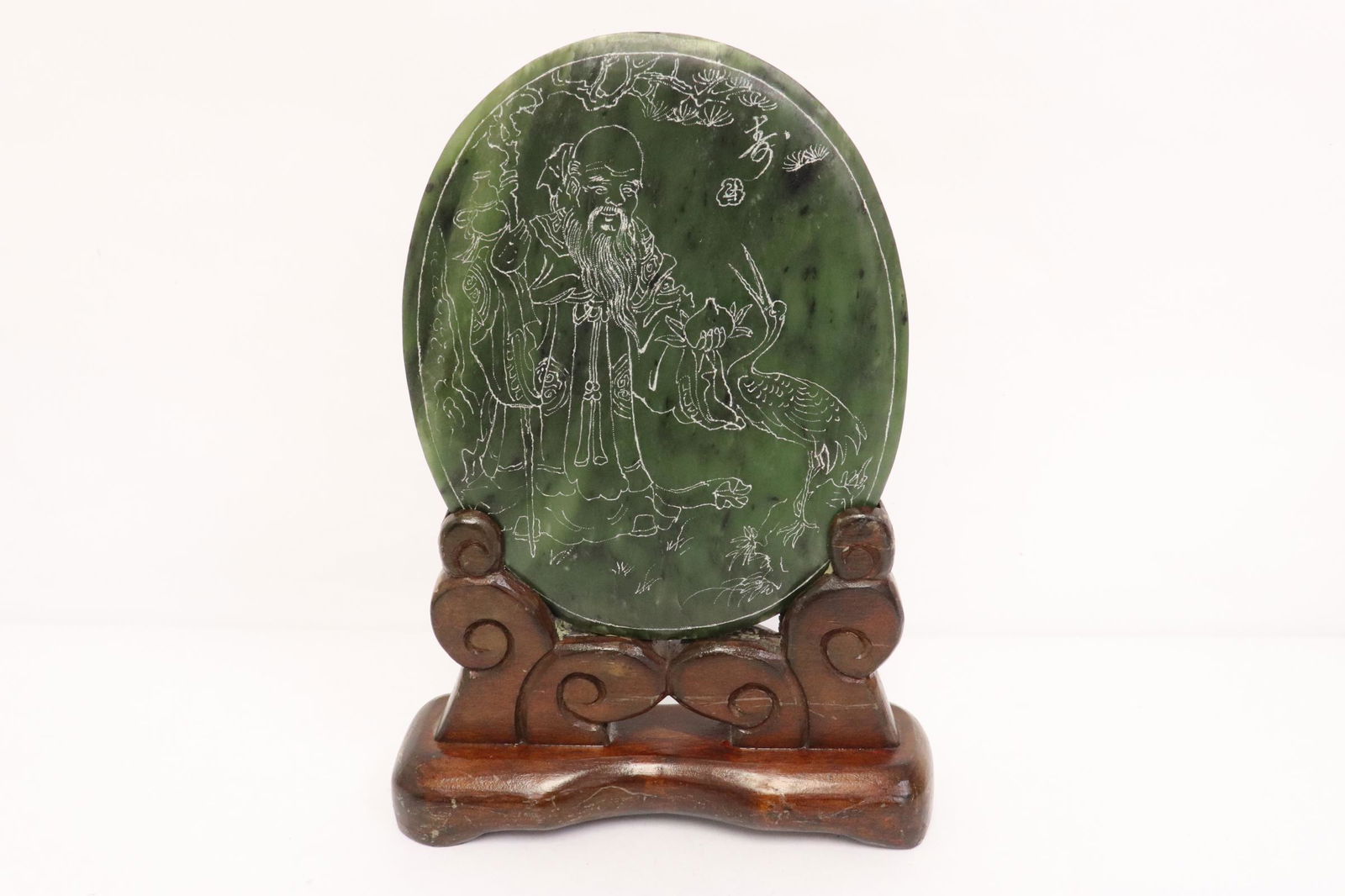 Chinese spinach jade plaque on stand (1 of 10)