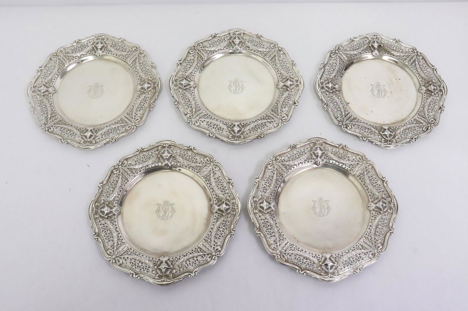 5 beautiful sterling plates by Shreve co., (1 of 10)