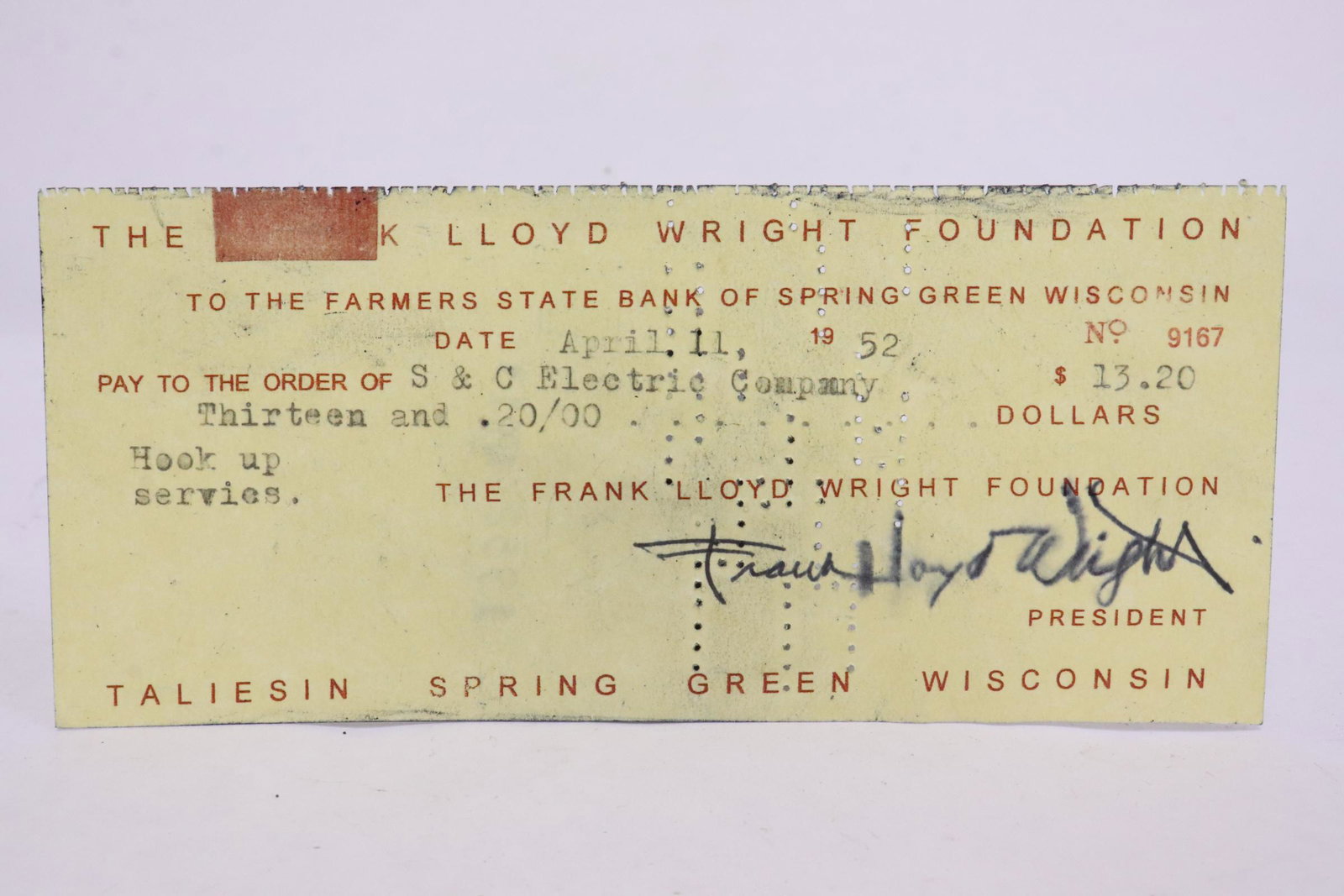 A check signed Frank Lloyd Wright (1 of 7)