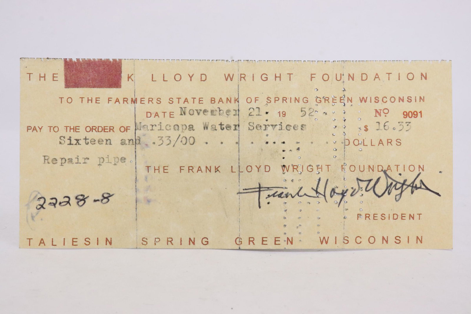 A check signed Frank Lloyd Wright (1 of 8)