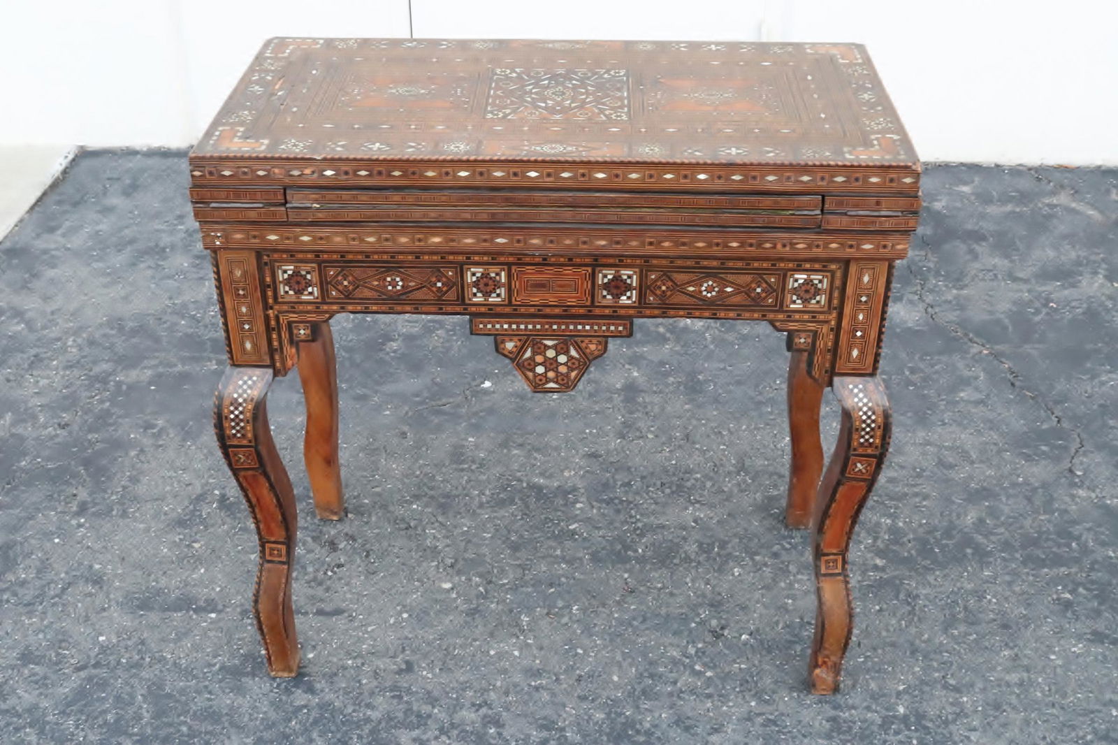 Antique European game table with elaborate inlaid, (1 of 11)